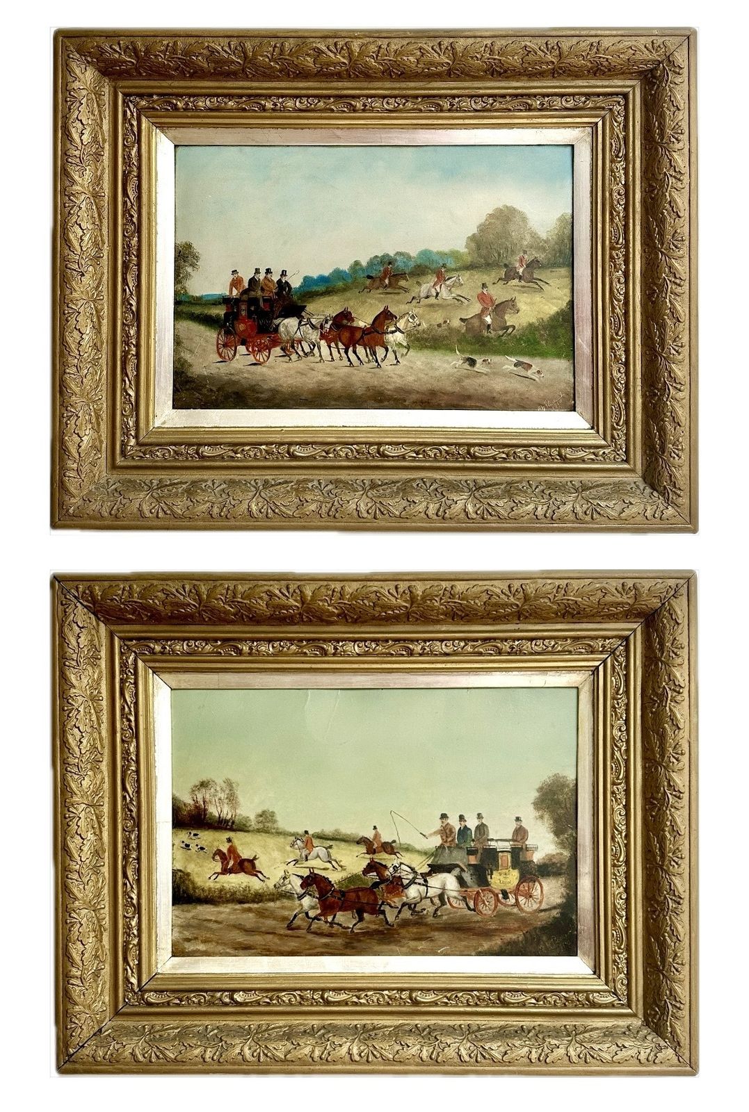 Pair Of Signed 1910 Fox Hunting Oil Paintings – Equestrian Sporting Scenes   Philip Henry Rideout (1860 1920)