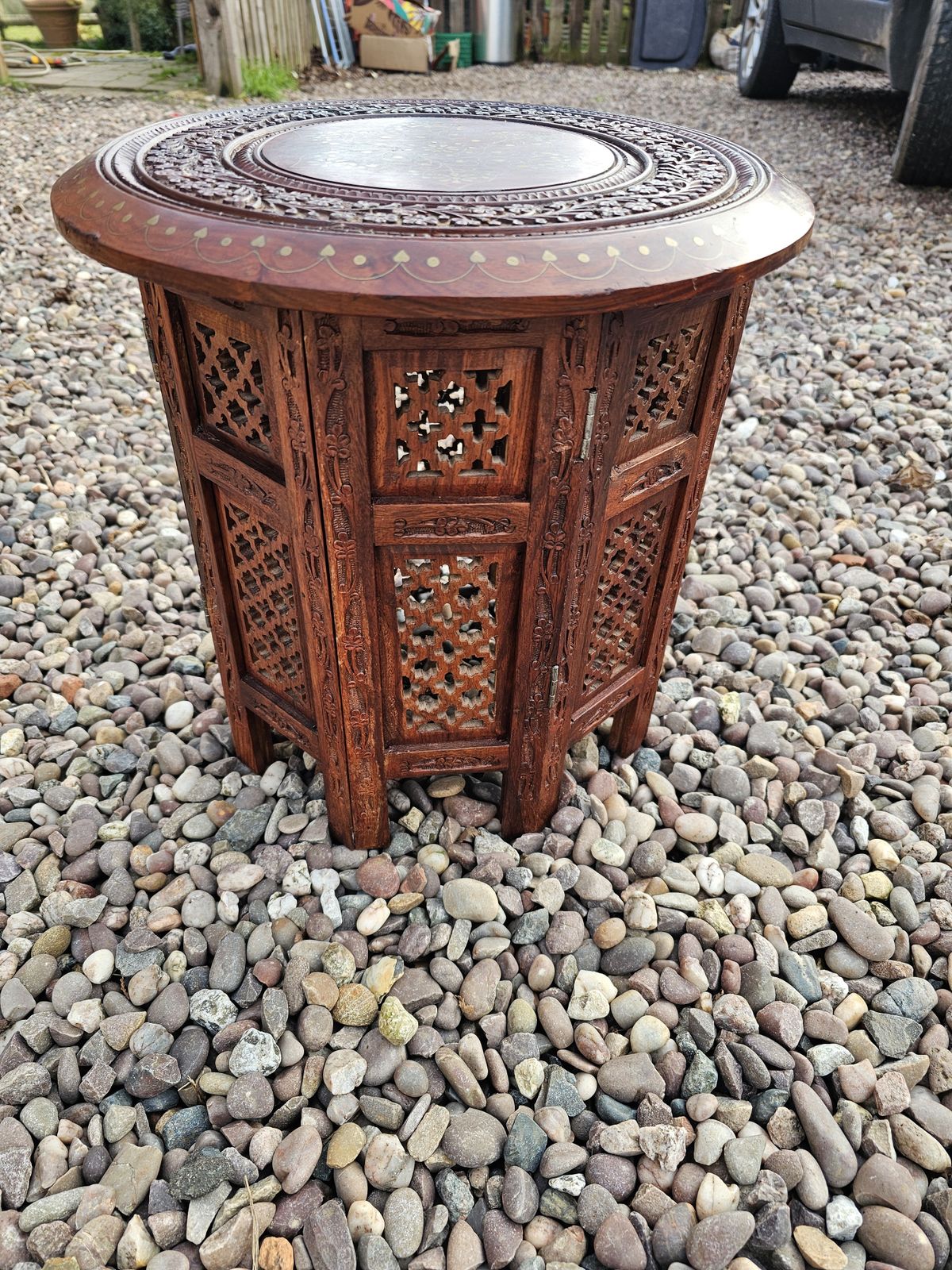 Stylla London Indian Hand Carved Sheesham Jali Wooden Side Table photo buy