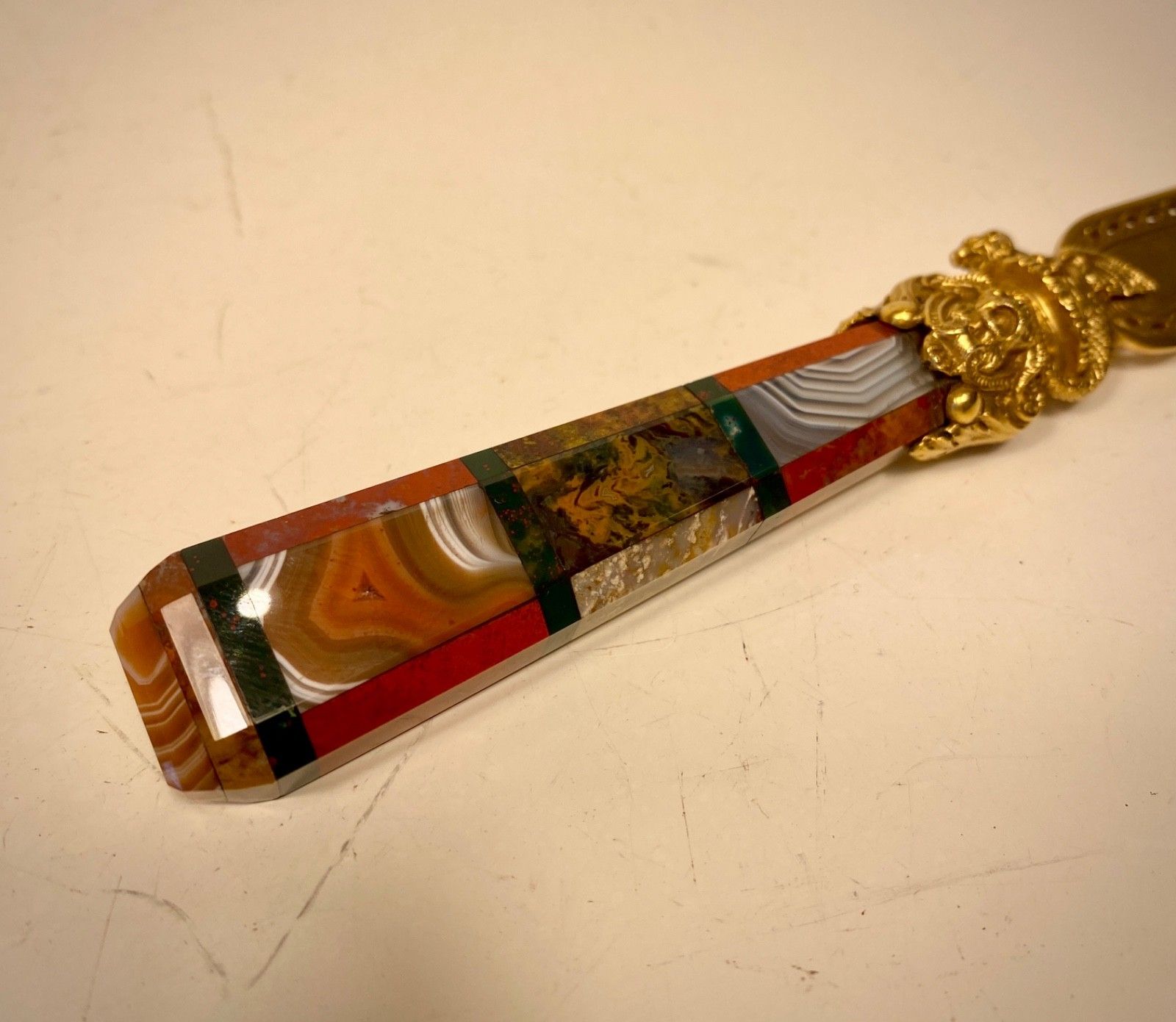 photo furniture Antique 19th Century Scottish Gilt, Agate Handle Paper Knife, Letter Opener.