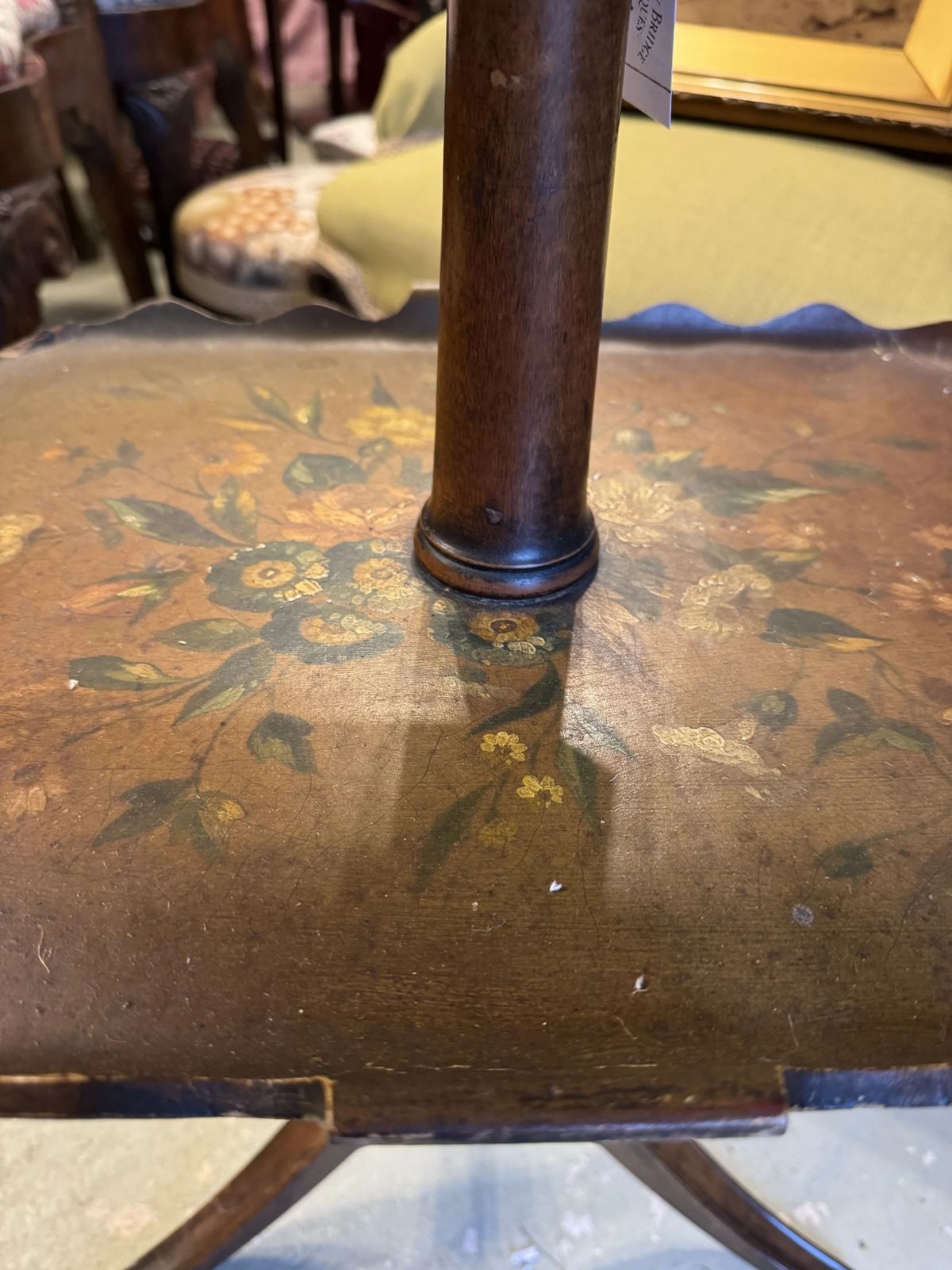 Antique Victorian Hand Painted Paper Mache Two Tier Dumb Waiter Stand photo vintage
