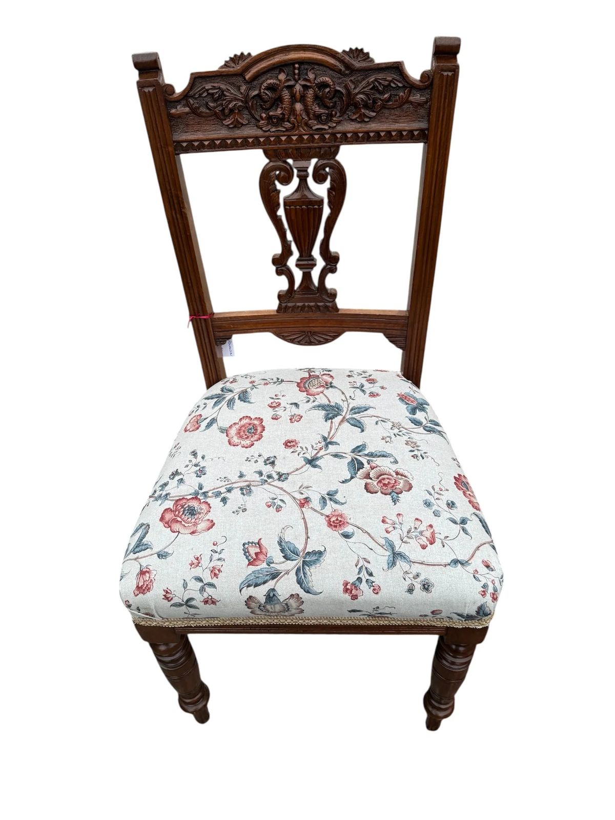 Antique Edwardian Carved Mahogany Dining Chairs Recovered Designer Fabric Set Of Four photo for sale