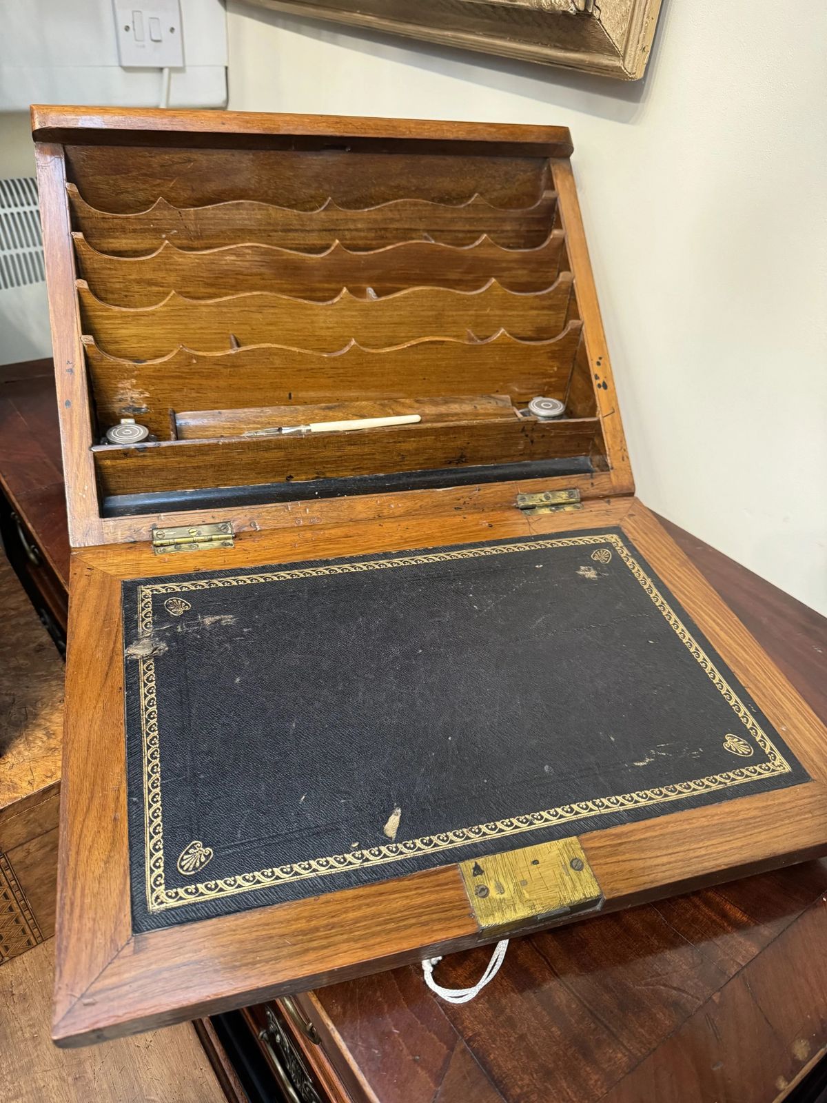Antique Edwardian Mahogany Traveling Writing Slope Letter Holder Box photo furniture