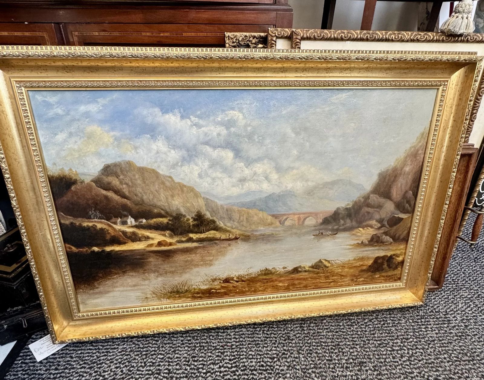 Victorian Large Oil Painting Of A River Scene Signed J Viner Dated 1865 photo Art