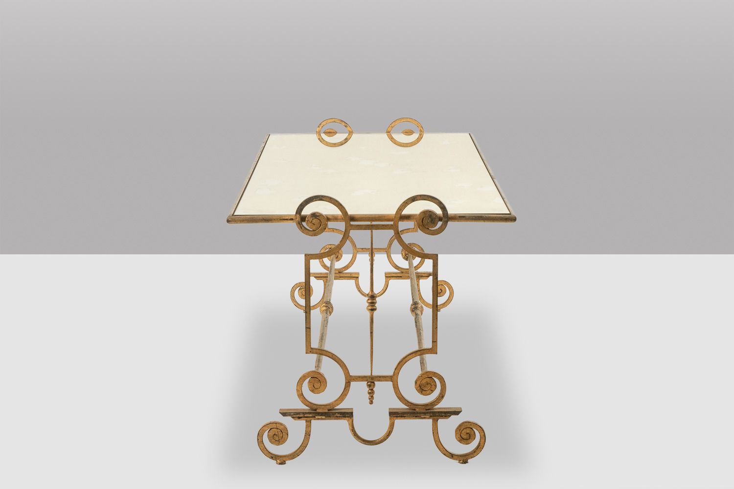 Coffee Table In Gilded Wrought Iron With An Eglomized Glass Top. 1970s. photo for sale