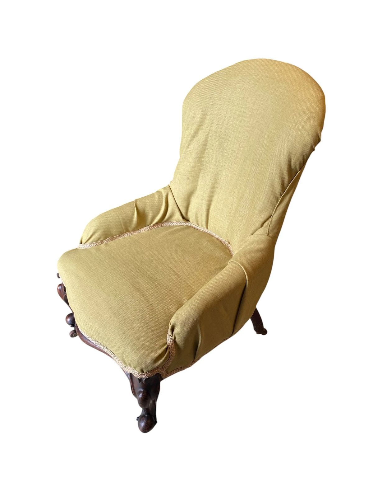 Victorian Upholstered Ladies Library Chair Mahogany Frame Recovered In Sage Green Linen photo furniture