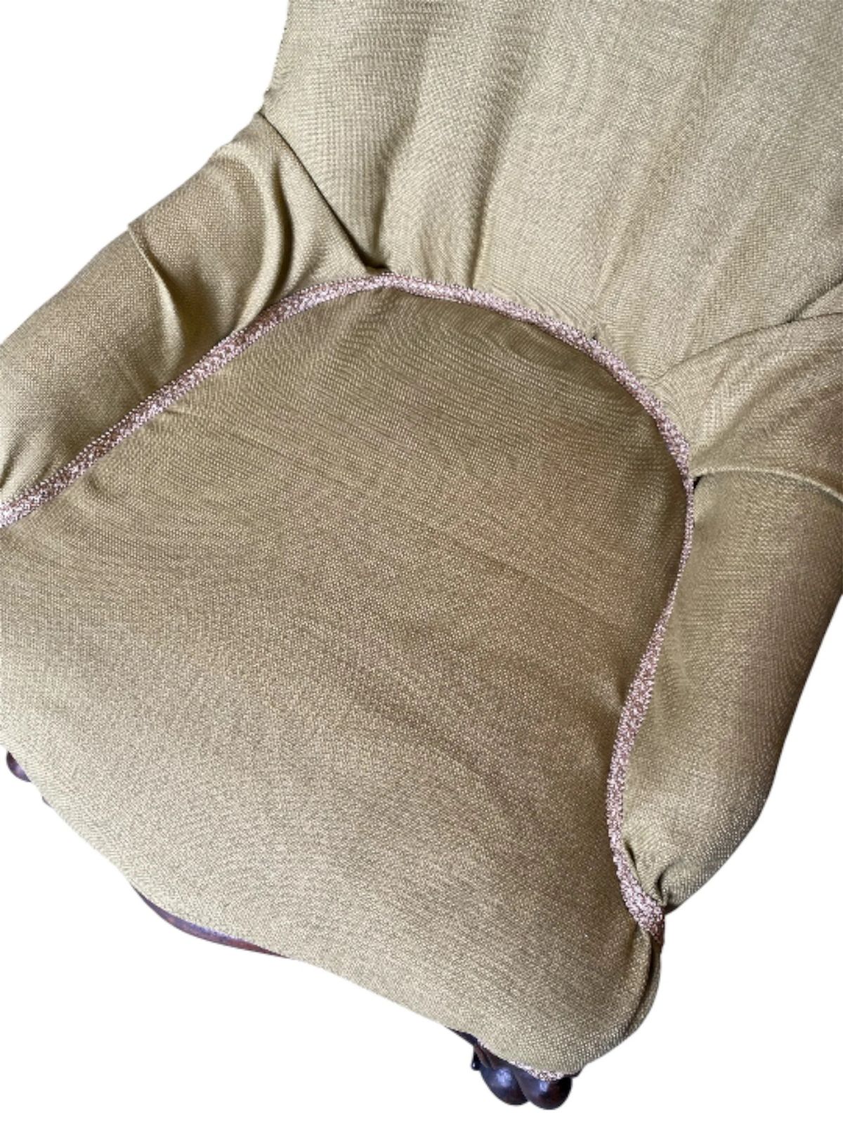 Victorian Upholstered Ladies Library Chair Mahogany Frame Recovered In Sage Green Linen photo 75.0