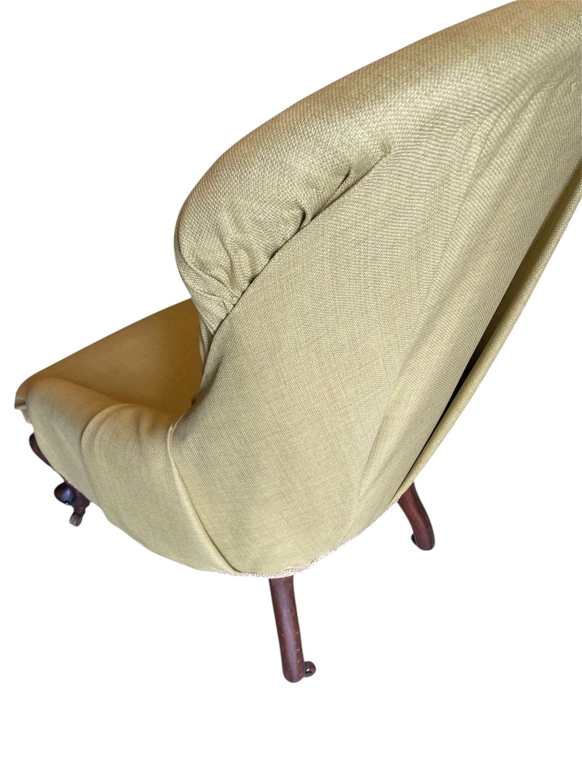 Victorian Upholstered Ladies Library Chair Mahogany Frame Recovered In Sage Green Linen photo vinterior