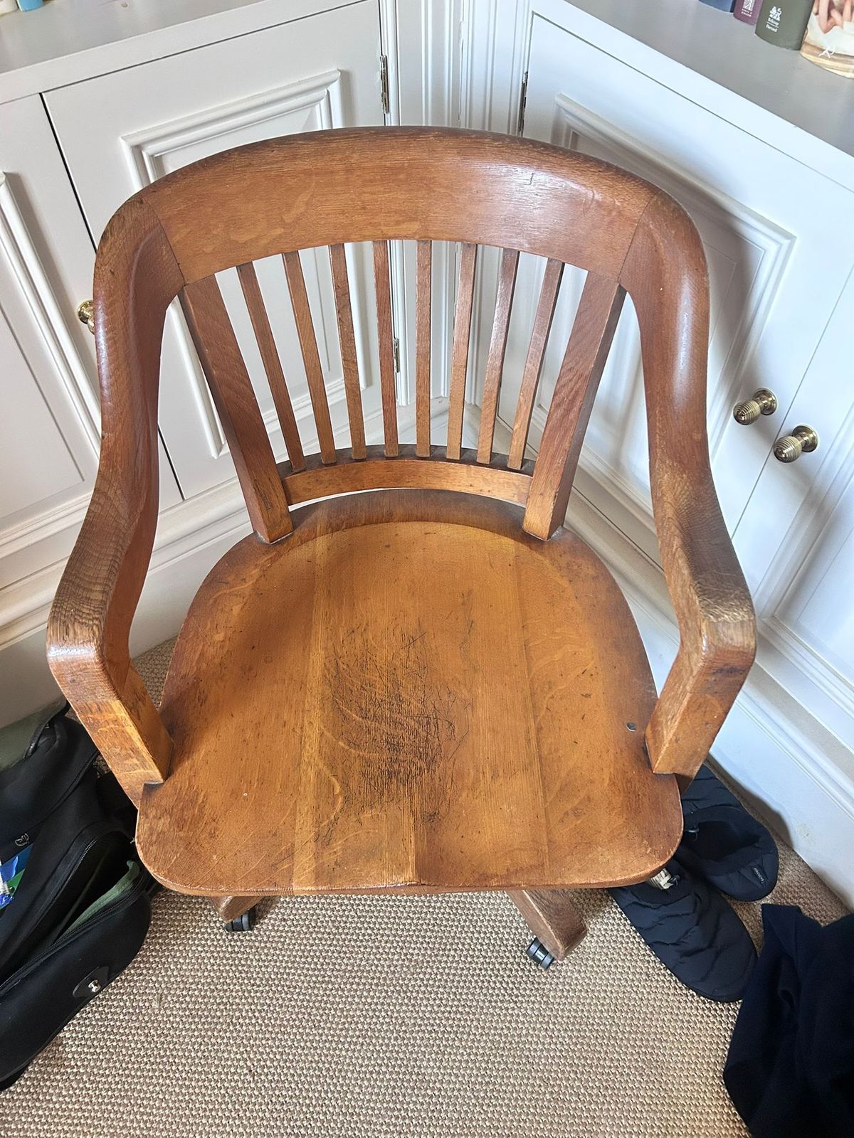 Antique Milwaukee Chair Co. Oak Swivel Desk Chair – Dated 1926 – Signed photo furniture