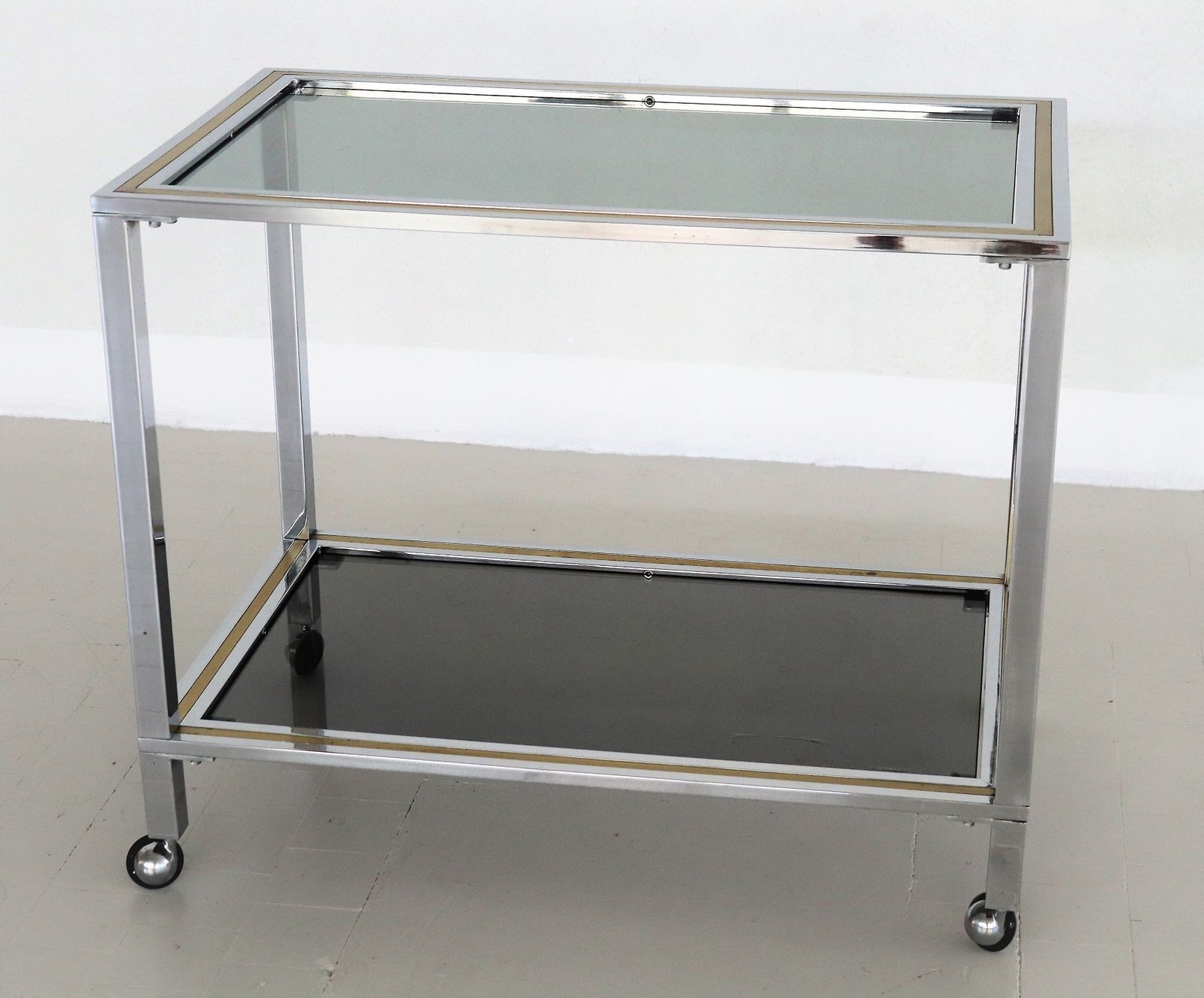 Italian Midcentury Bar Cart Or Trolley In Brass And Chrome, 1970s photo buy