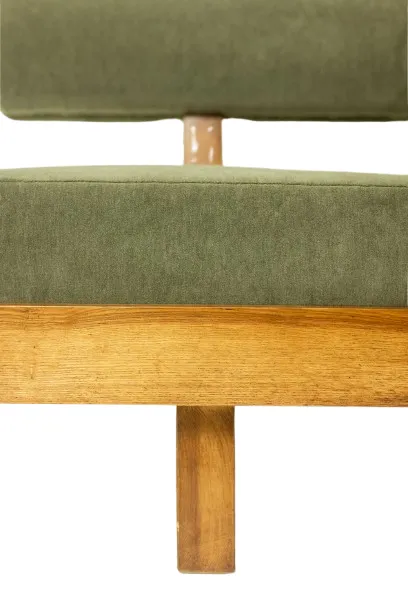 photo for sale 3 Seater Sofa In Light Ash Wood And Green Mohair Velvet. Contemporary