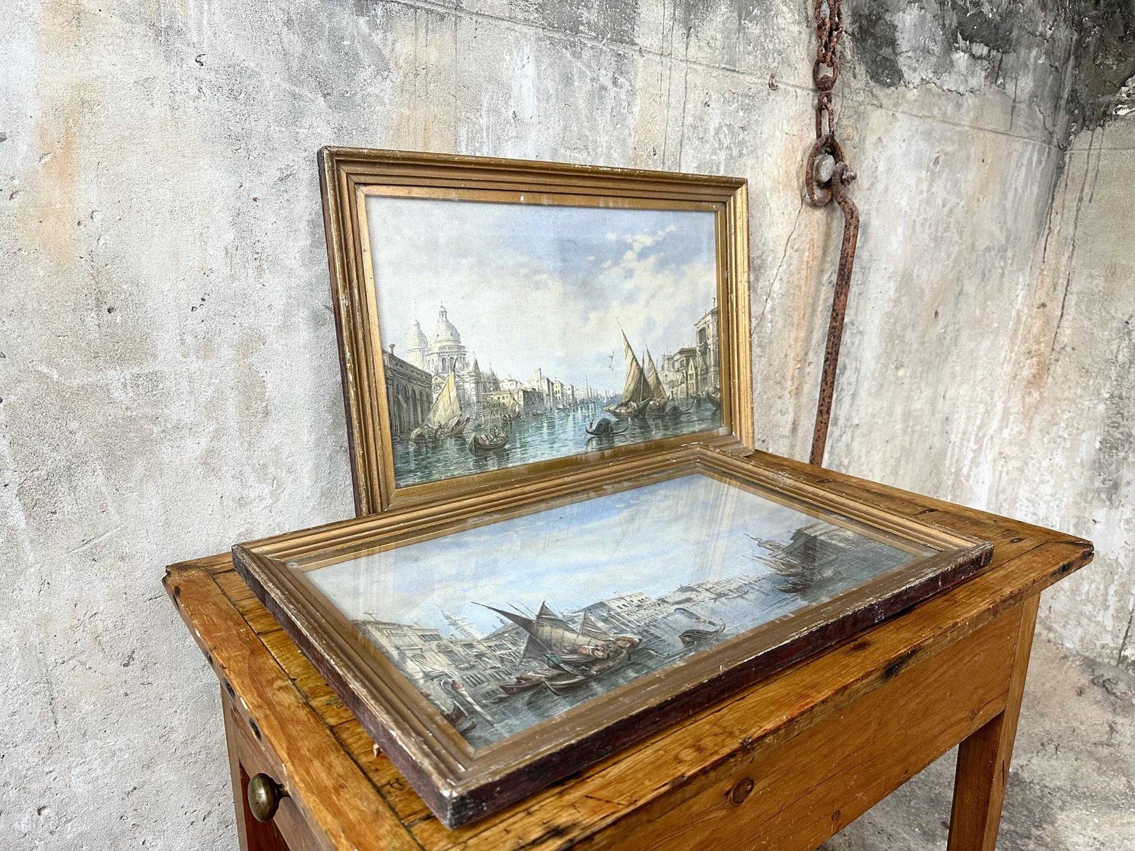 Pair Of Antique Alfred Pollentine Prints Venice