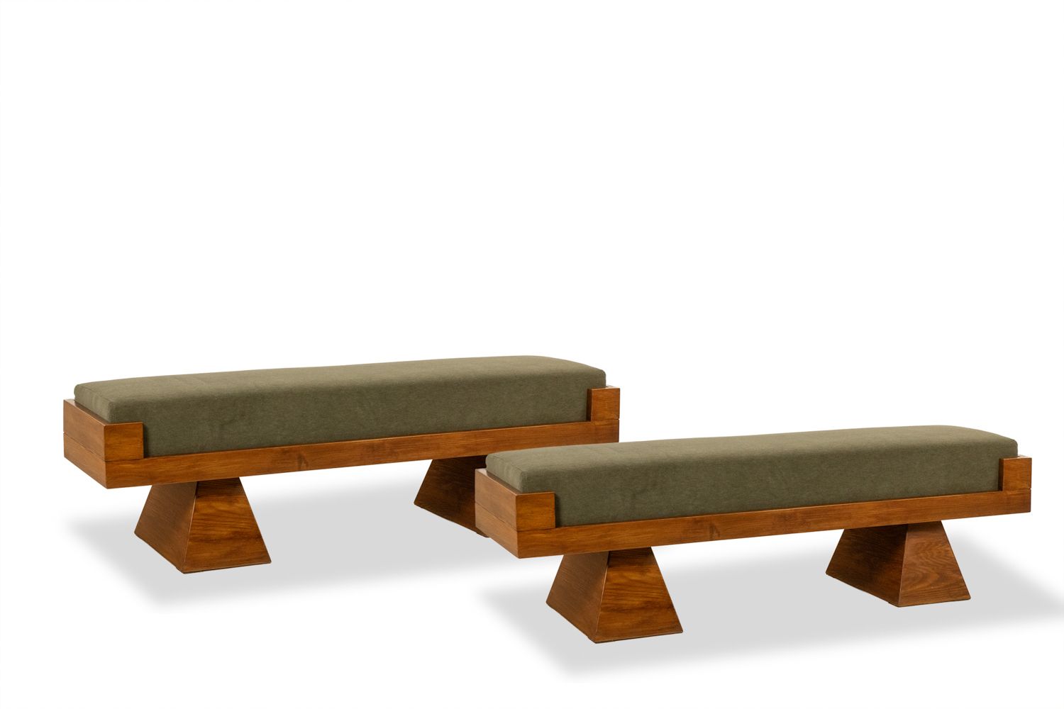 Bench In Ash Wood And Green Mohair Velvet. Contemporary photo vintage