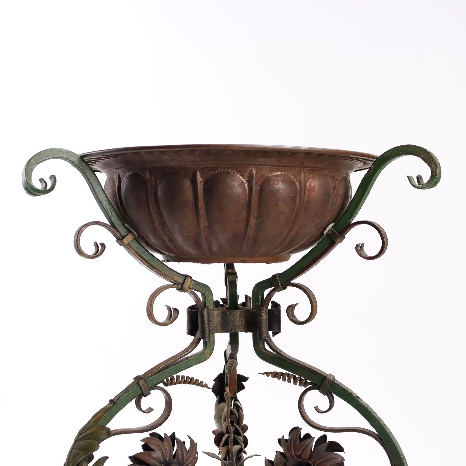 Antique Trestle Wrought Iron With Copper Basin Early XX Century photo for sale