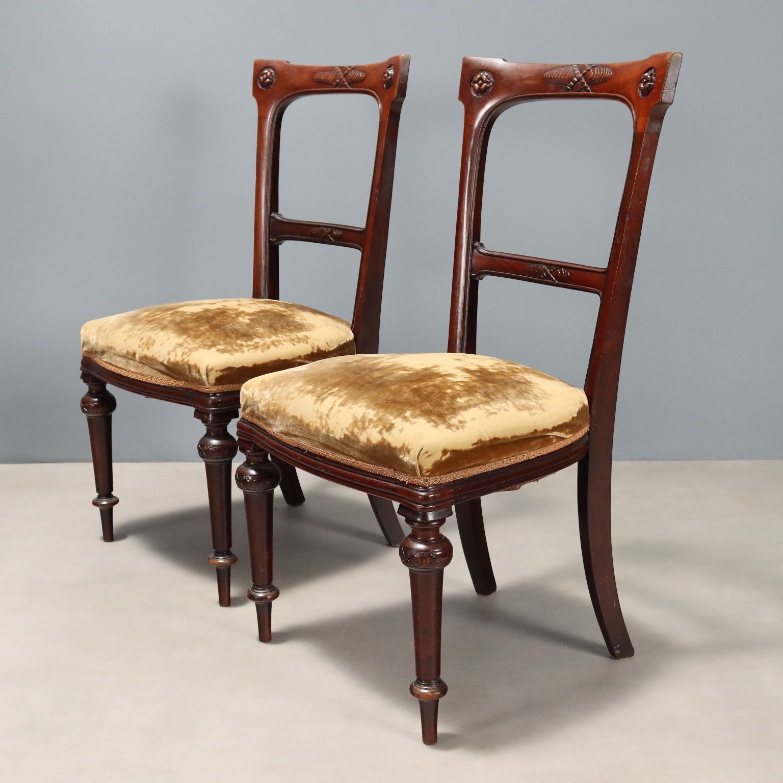 Antique Chairs Mahogany Fabric Padding Italy XX Century photo Furniture