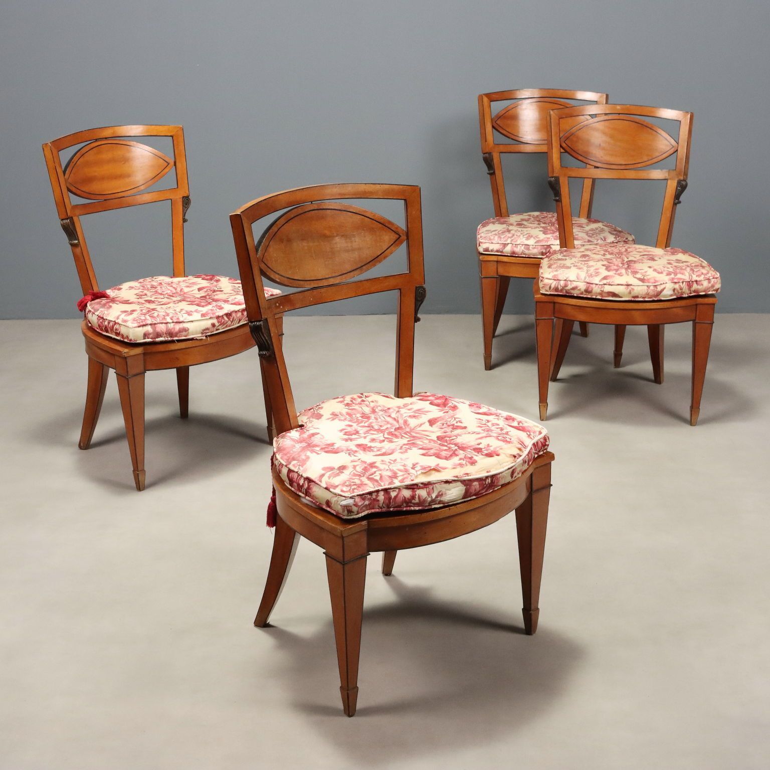 Chairs Regency Style Mahogany Fabric XX Century