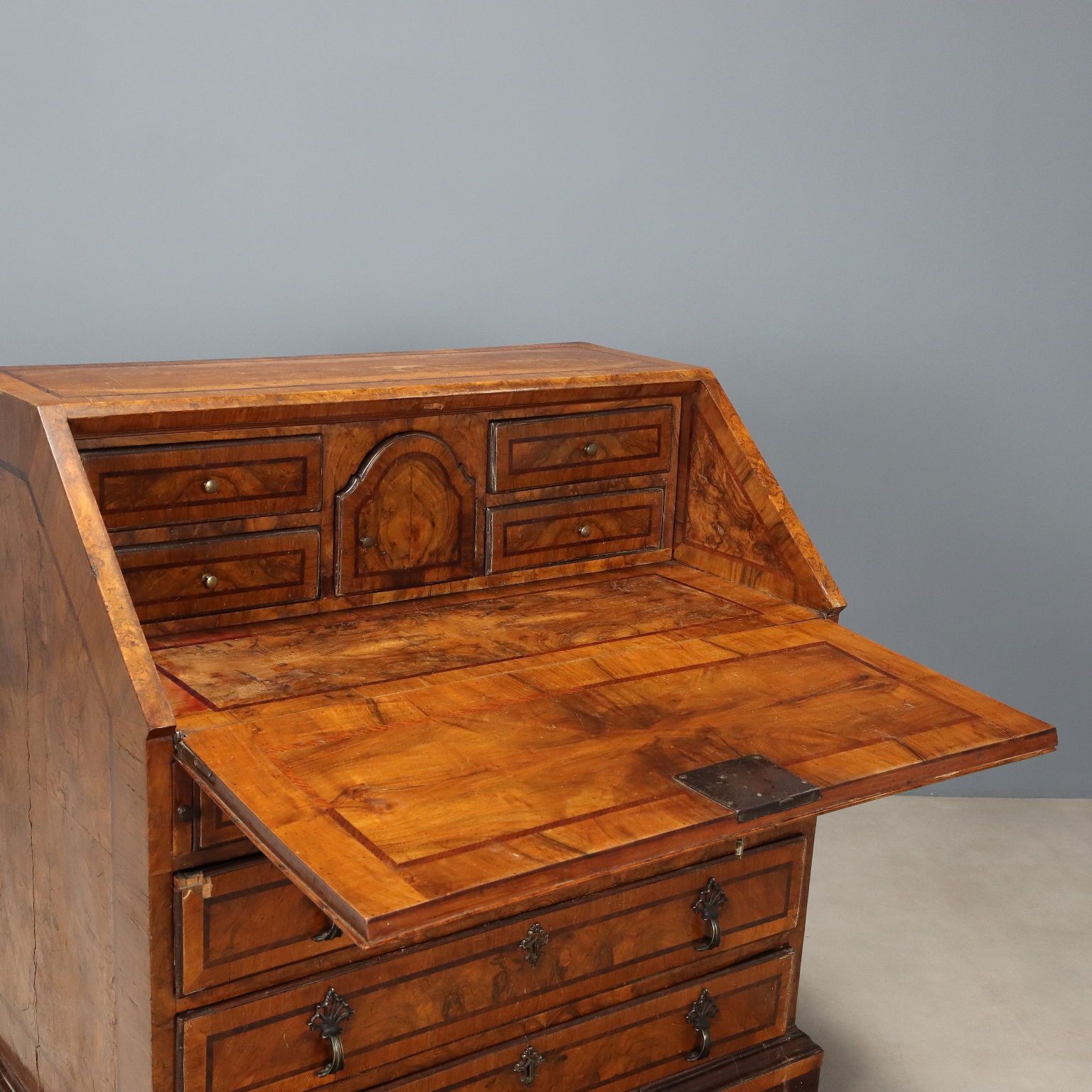Antique Flap Cabinet Walnut Burl 8 Drawers Italy XVIII Century photo for sale