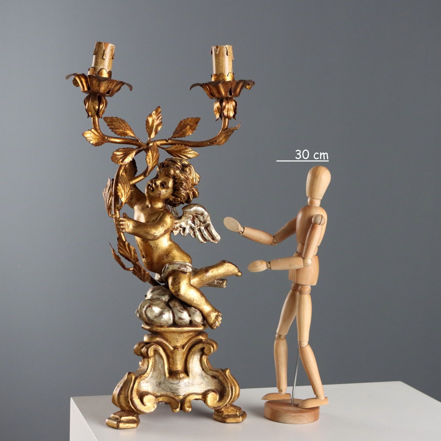 Antique Candelabra Carved Gilded Wood Italy XX Century photo furniture