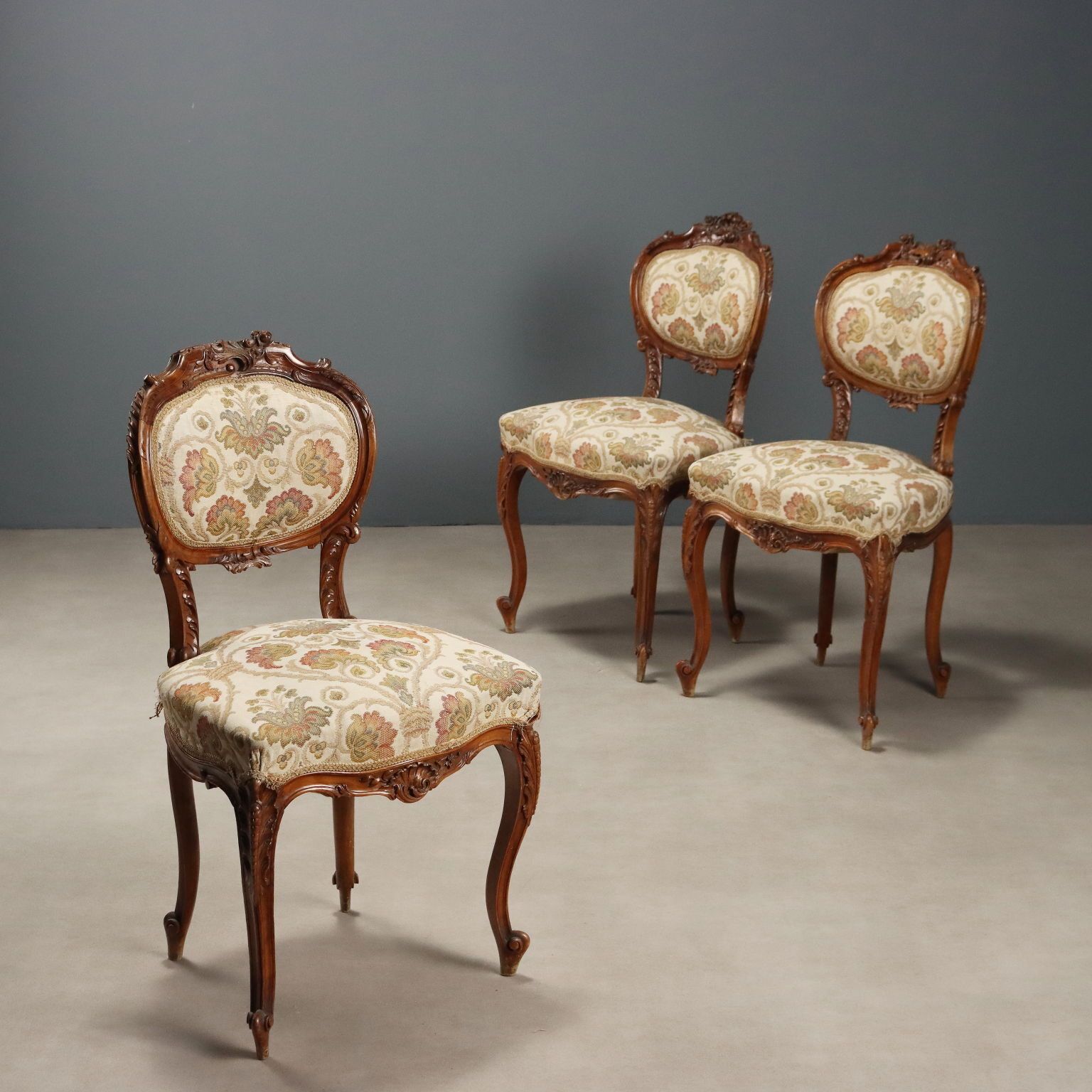 Chairs Baroque Style Carved Walnut Italy XIX Century