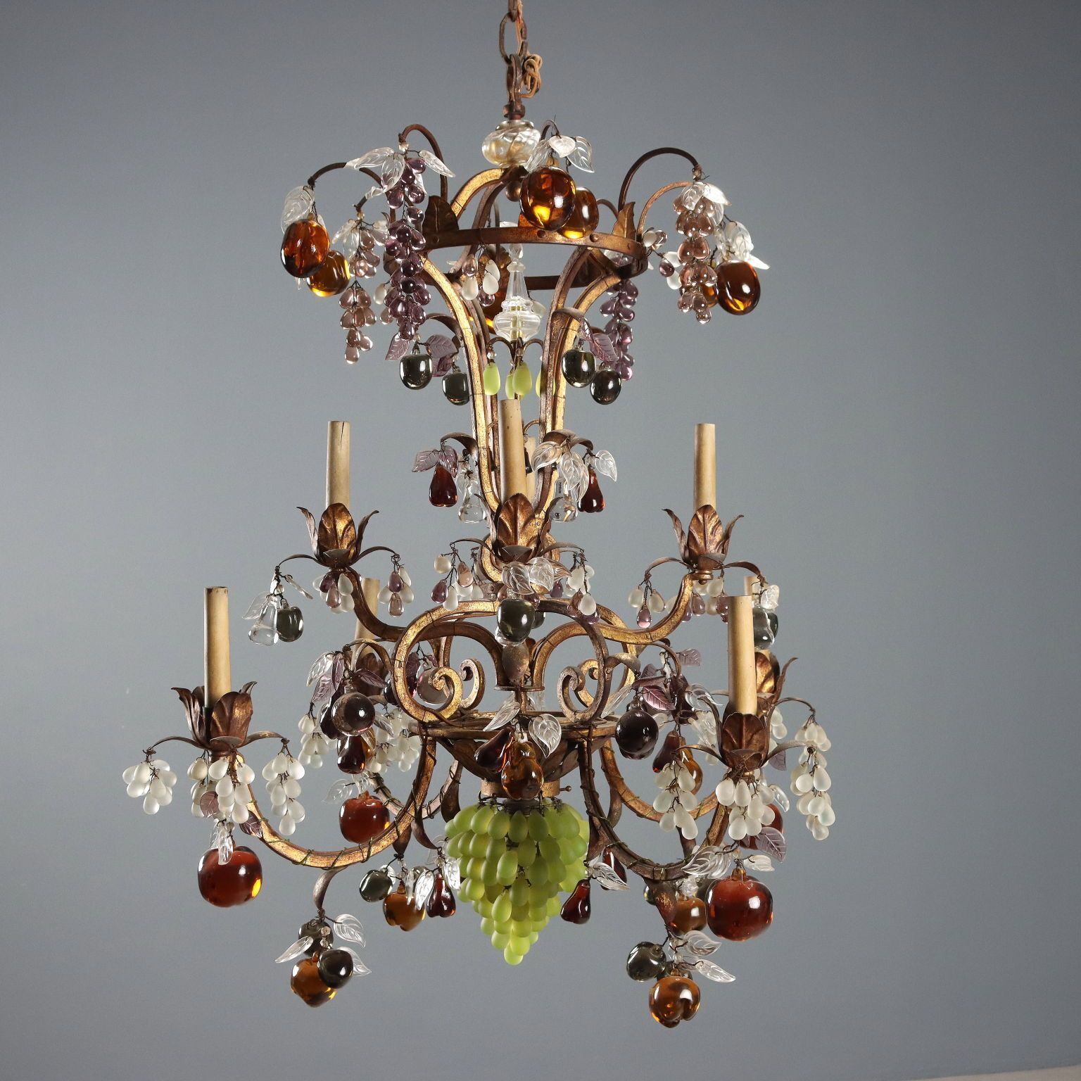 Antique Chandelier Glass Gilded Iron 8 Lights Italy XIX Century photo for sale