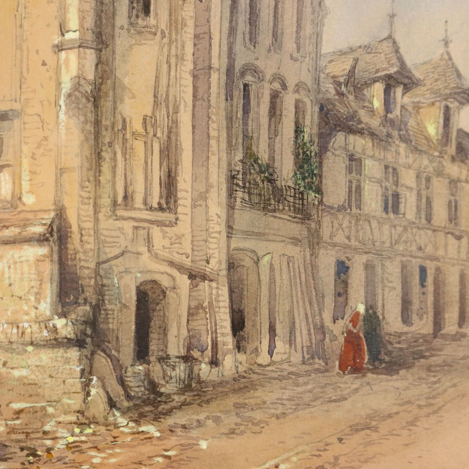 Antique Painting Signed T. Colman Dibdin Old Square In Rouen 1886 photo 480.0
