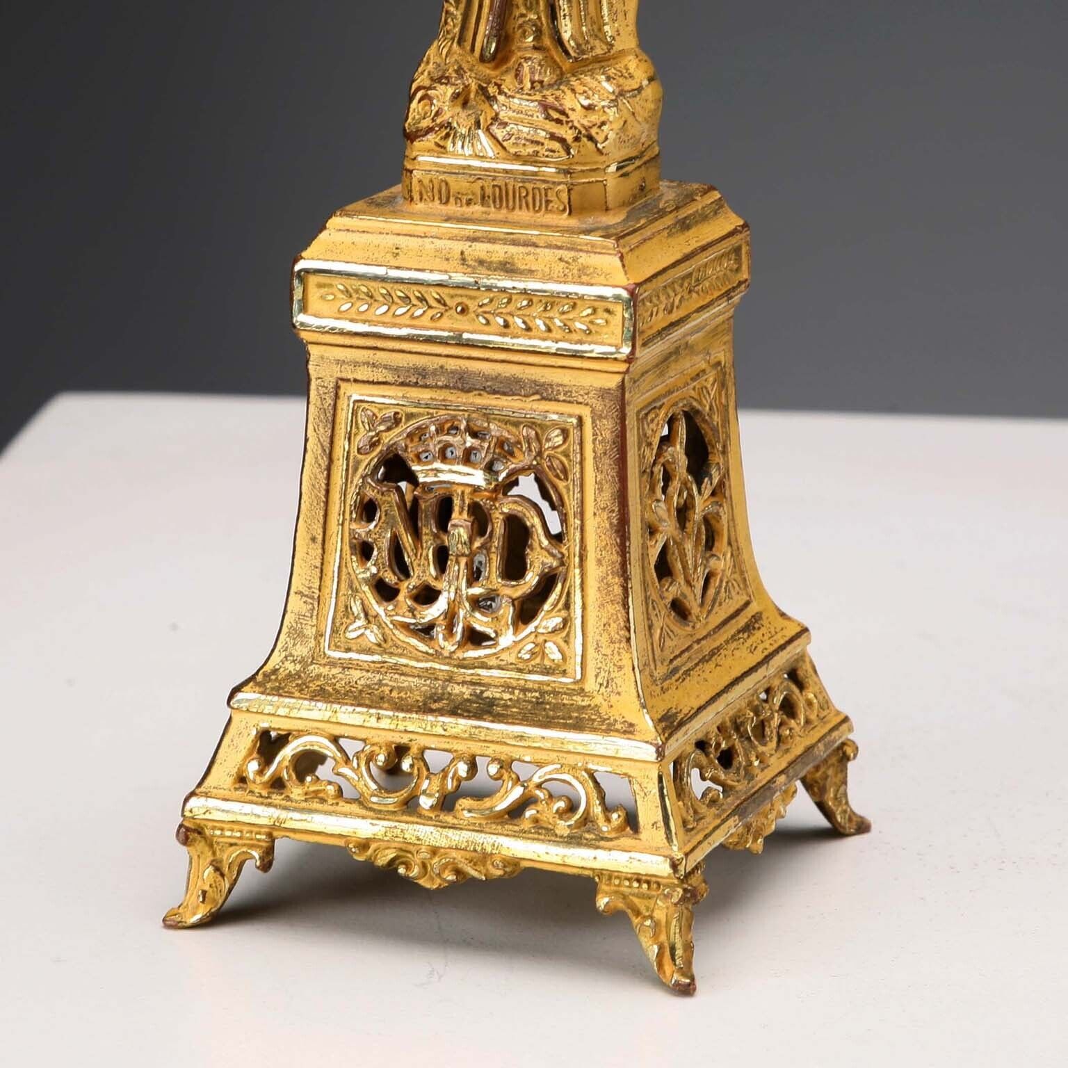 Antique Figurine Our Lady Of Lourdes Metal France XX Century photo buy