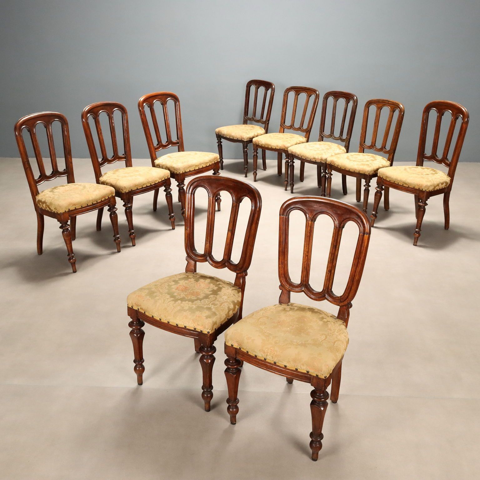 Antique Chairs Walnut Padded Seat Italy Late XIX Century