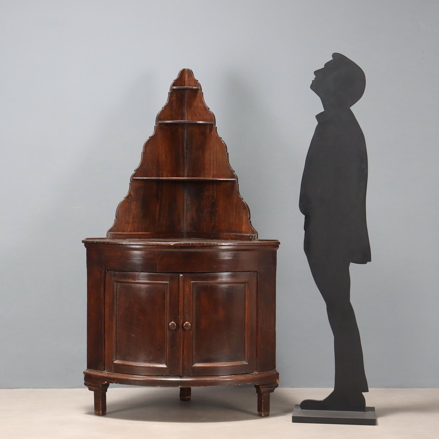 Antique Corner Cabinet Walnut Painted Poplar Italy XIX Century photo for sale