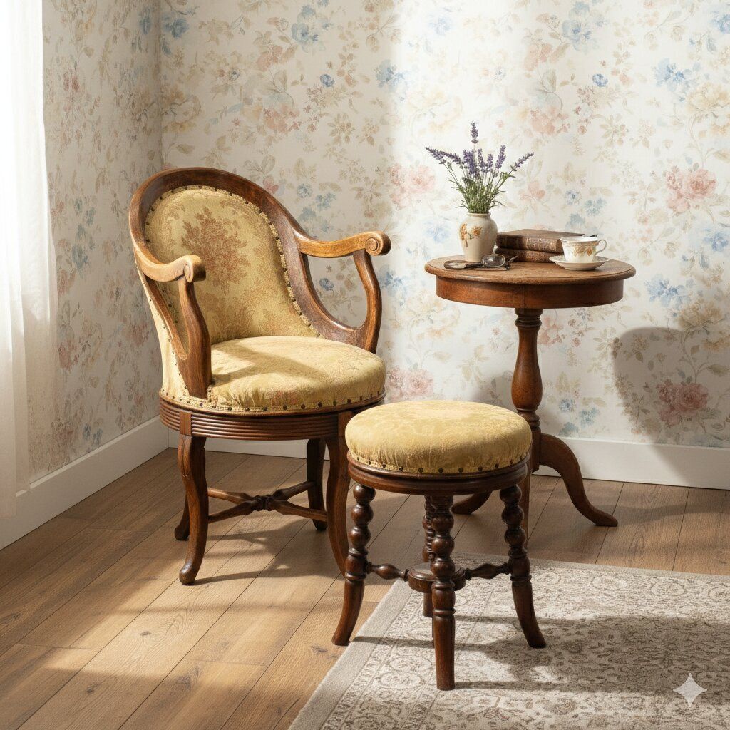 Antique Armchair Set Walnut Fabric Italy XIX Century photo furniture