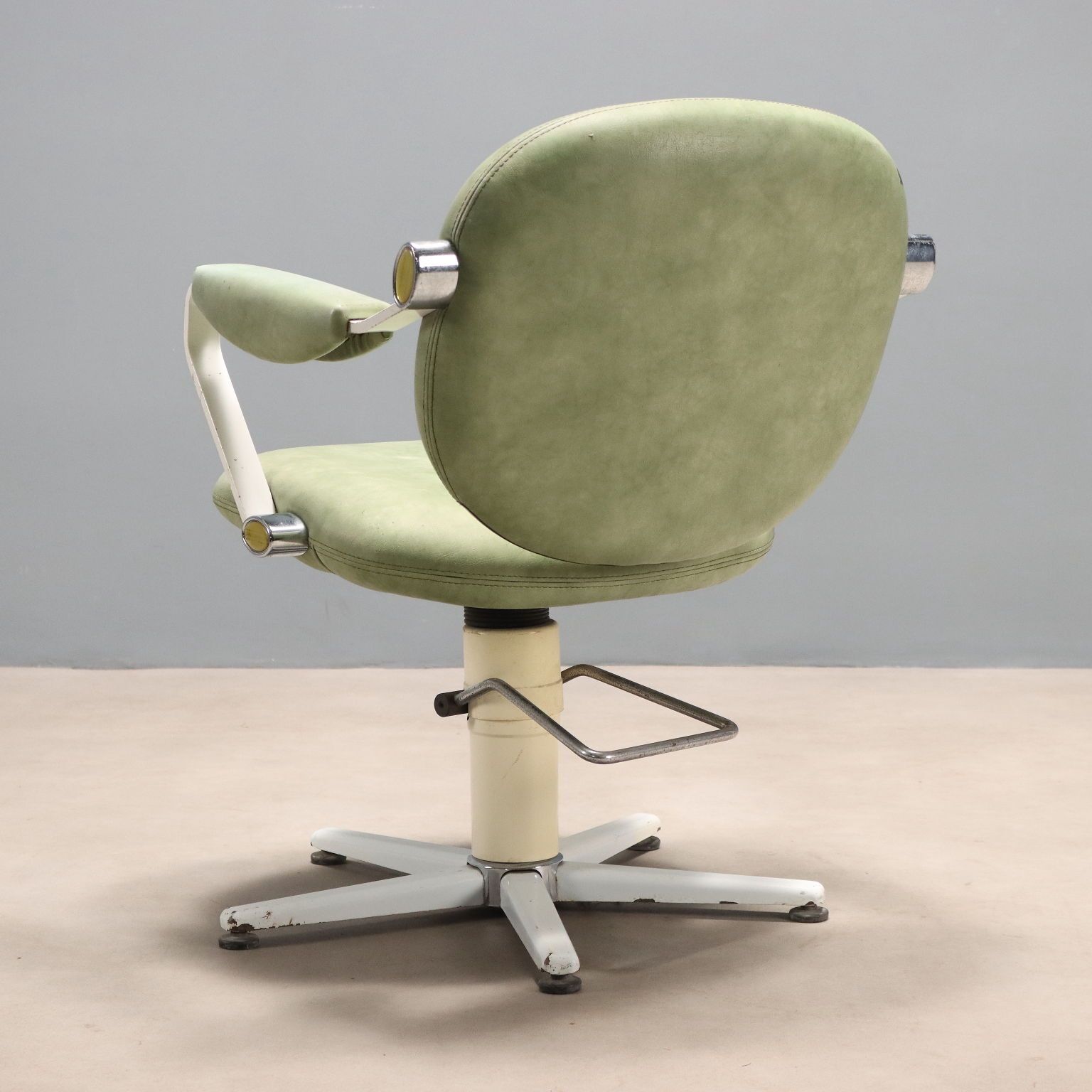 Vintage Barber Chair Leatherette Metal Design Italy 1970s photo vintage