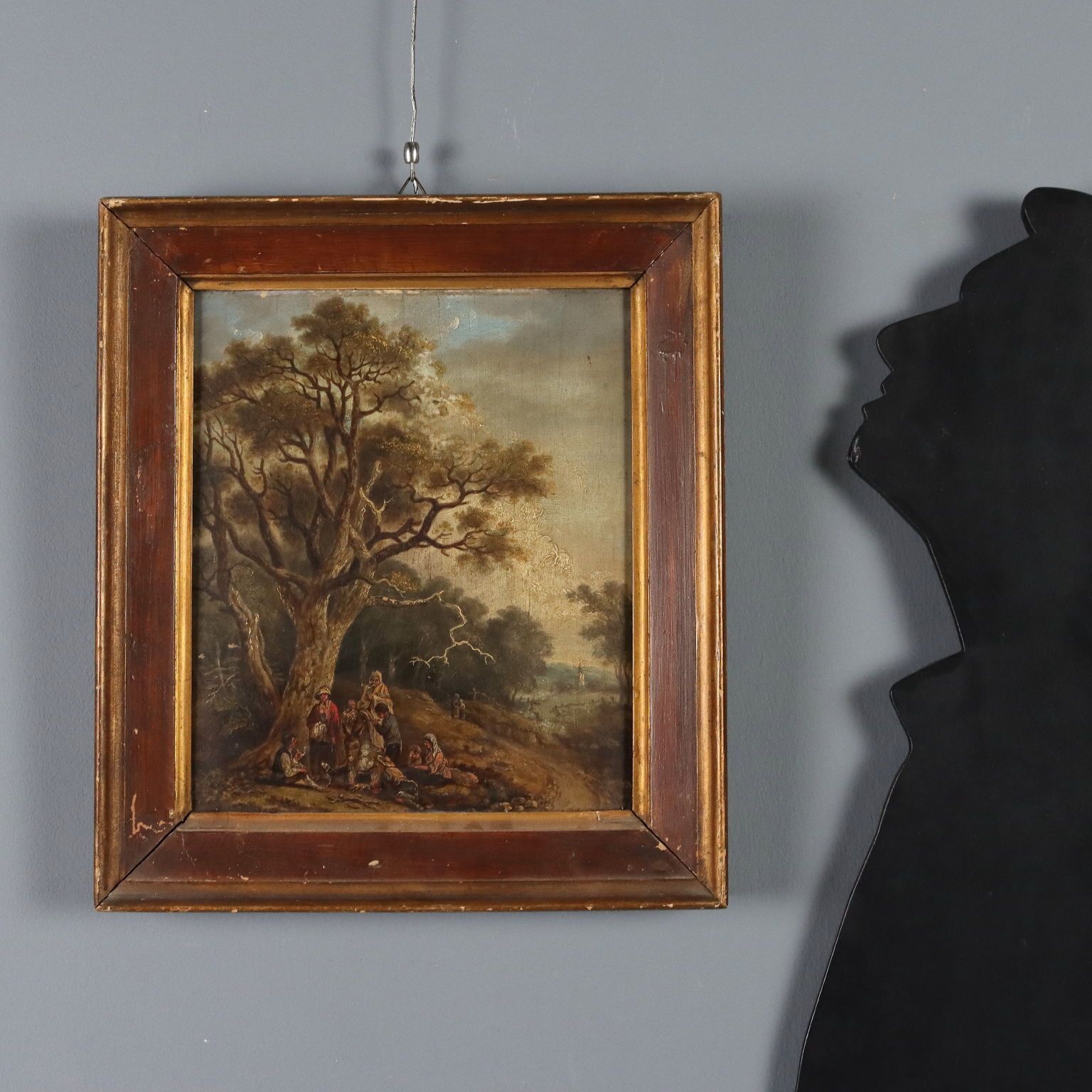 Antique Painting Landscape With Wayfarers Oil On Hardboard '700 photo furniture