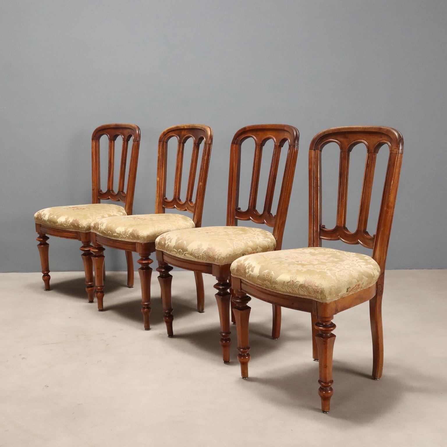 Antique Chairs Walnut Fabric Padding Italy Late XIX Century photo Furniture