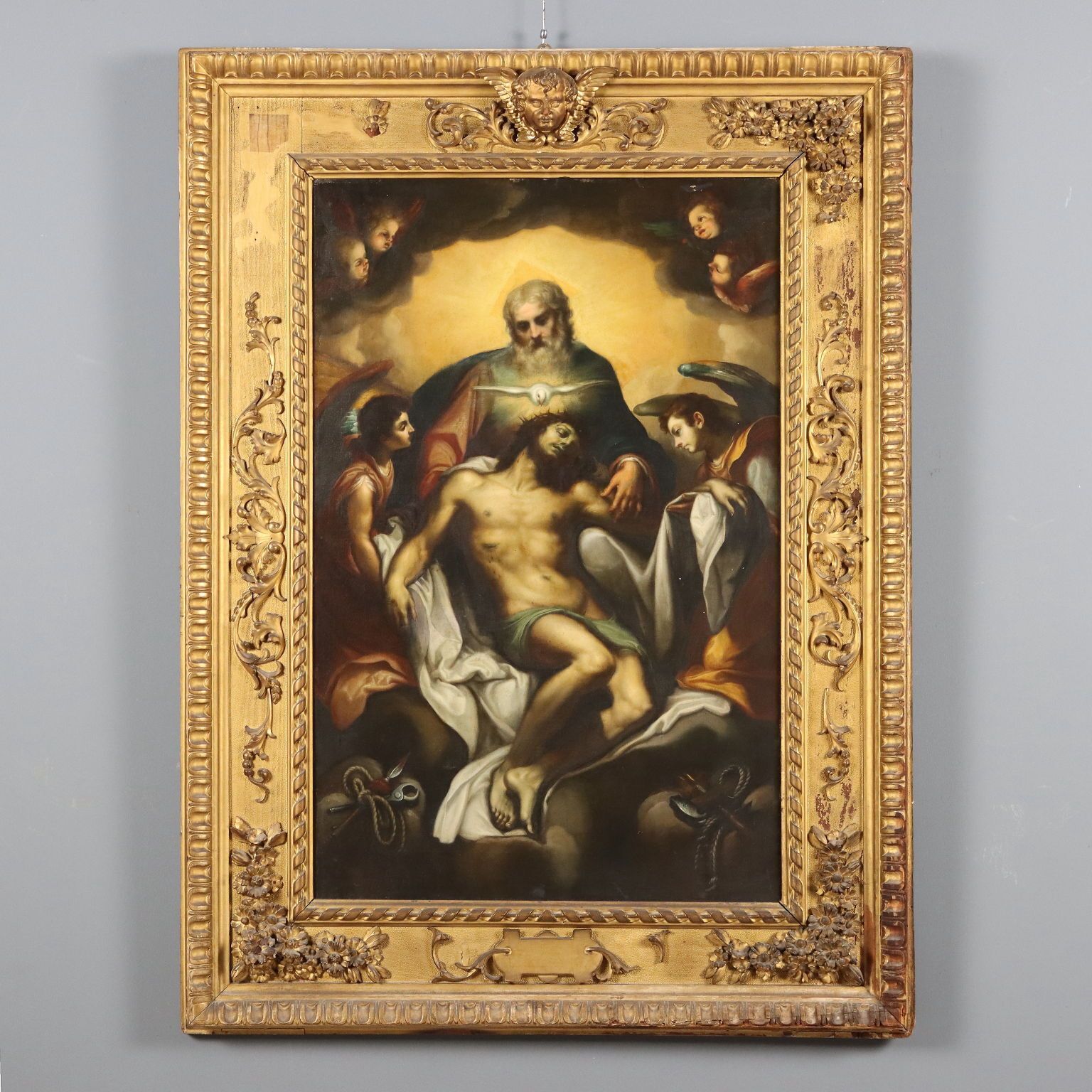 Antique Painting Copy From Ludovico Cardi Trinity Oil On Canvas '700