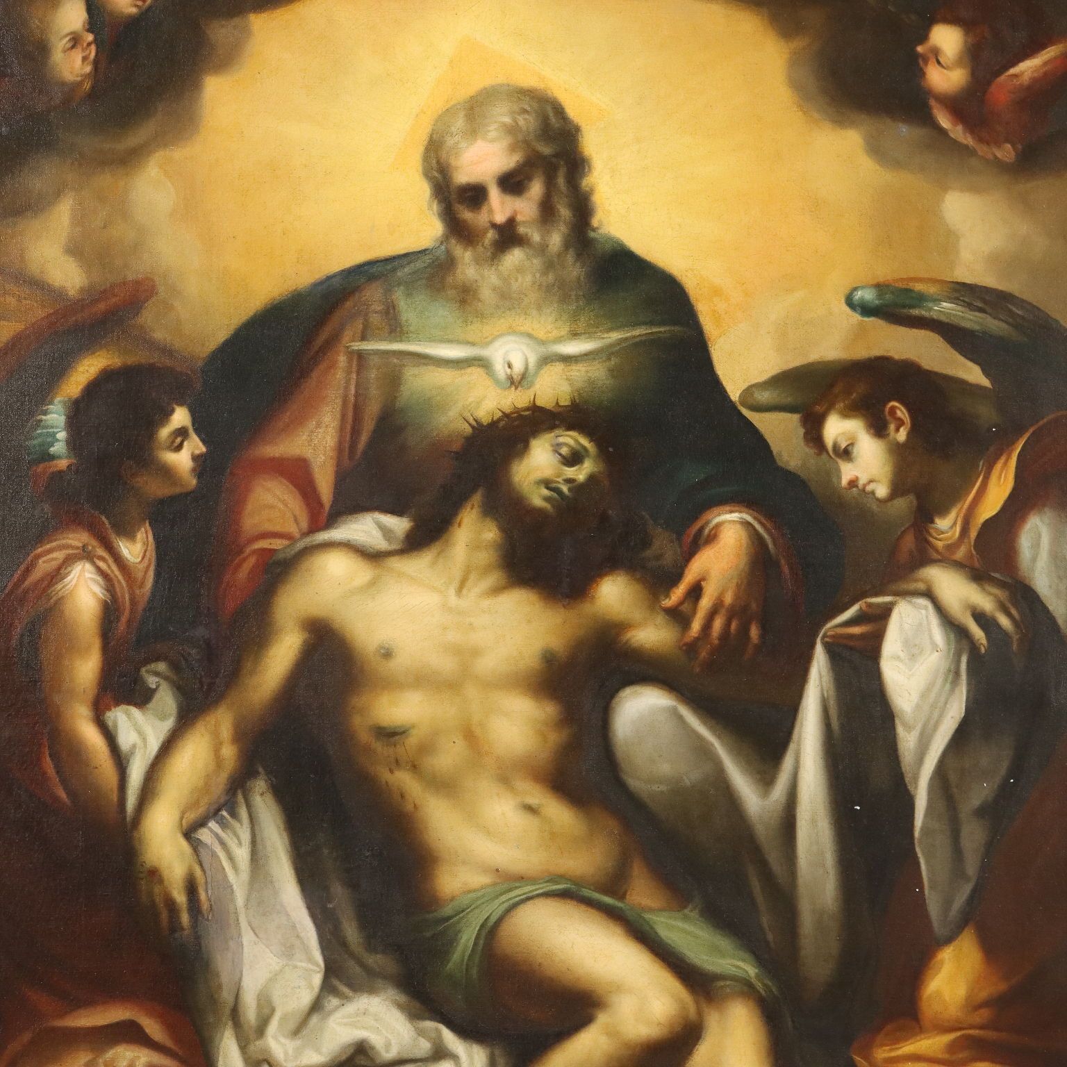 Antique Painting Copy From Ludovico Cardi Trinity Oil On Canvas '700 photo for sale