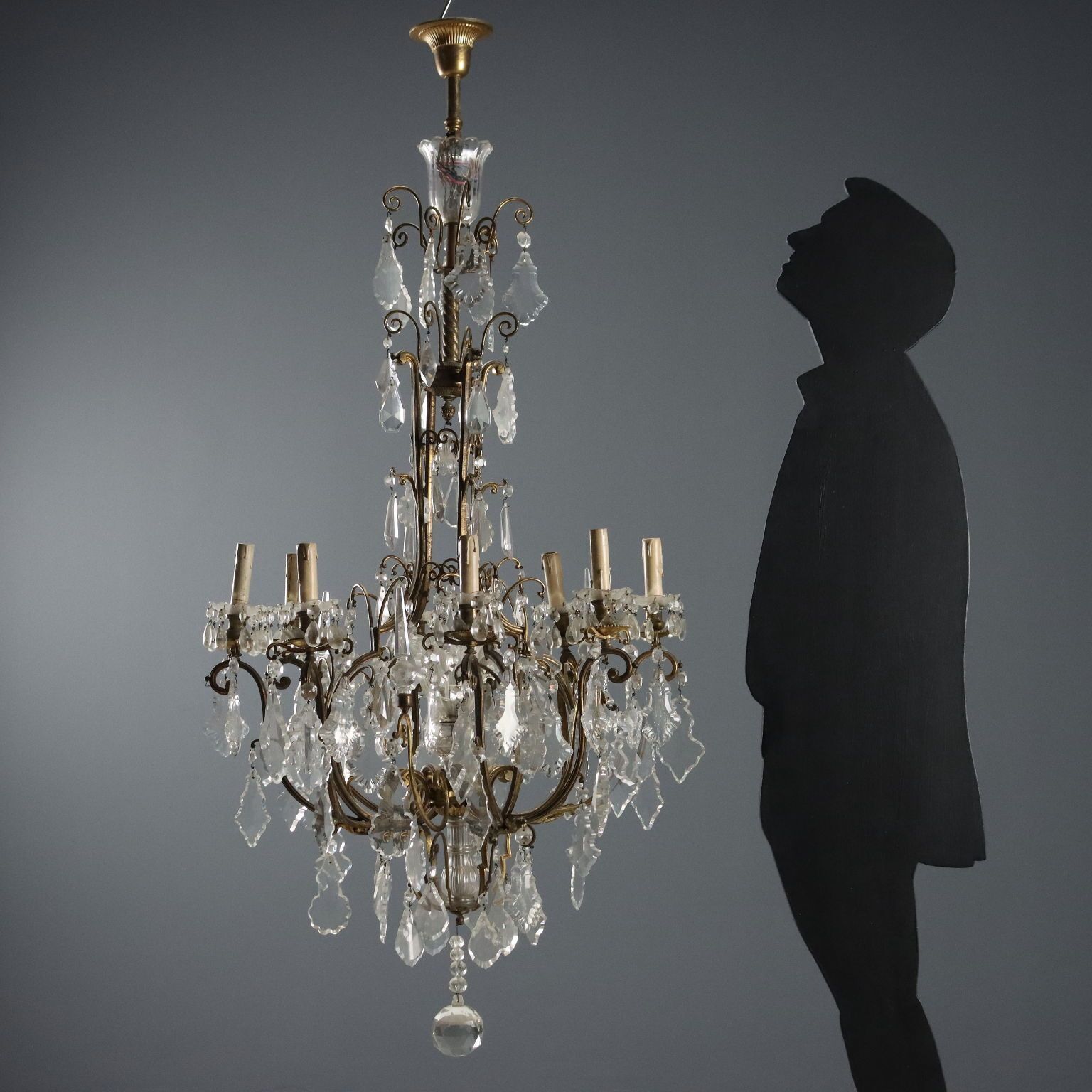 Antique Chandelier Gilded Metal Glass Italy XIX Century photo furniture