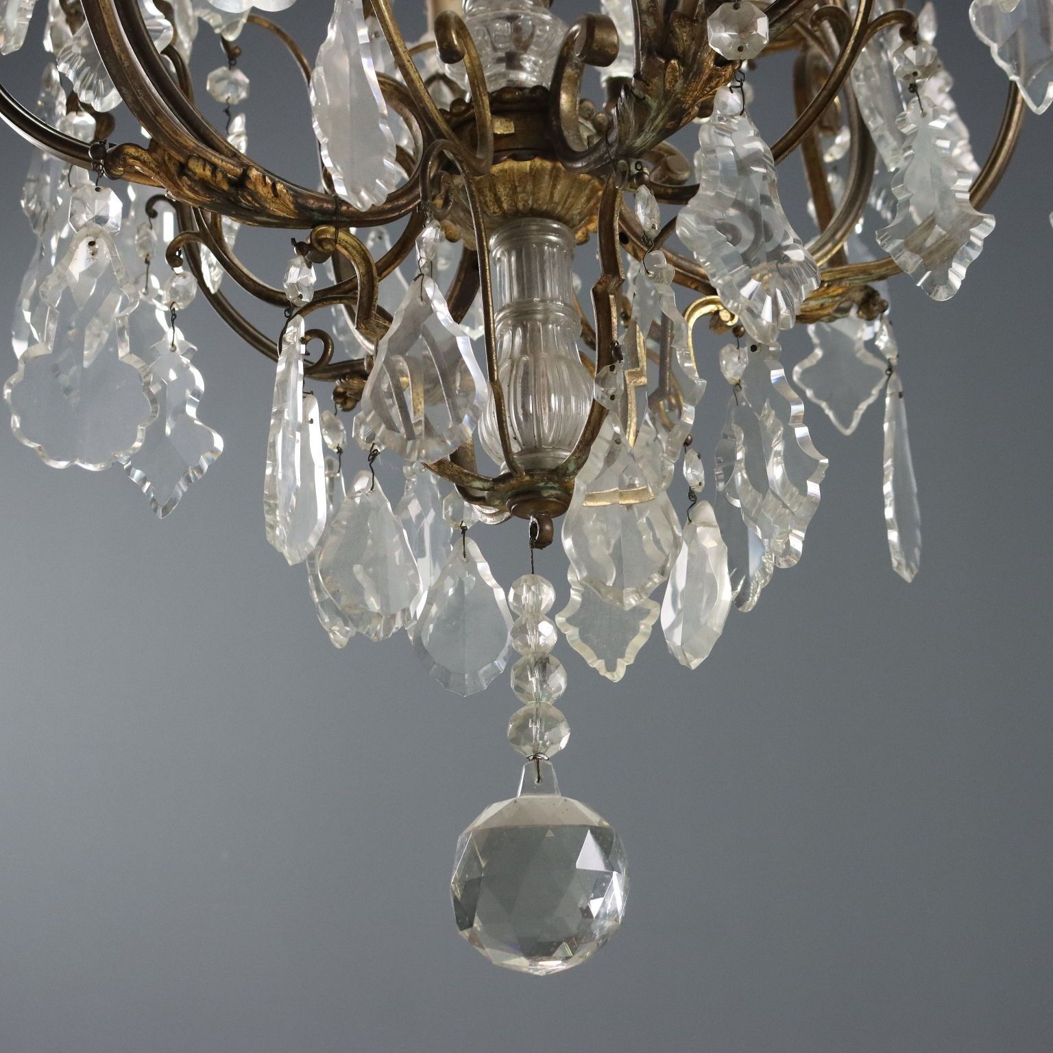 photo furniture Antique Chandelier Gilded Metal Glass Italy XIX Century