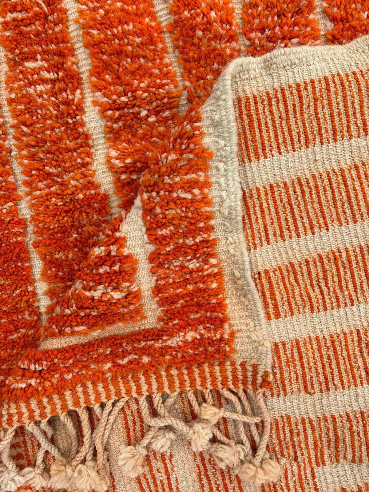Handmade Moroccan Berber Mrirt Rug – Orange Wool Rug 200x300 Cm –Modern Textured Carpet – Bold Abstract Design – Large Living Room Area Rug photo Textiles