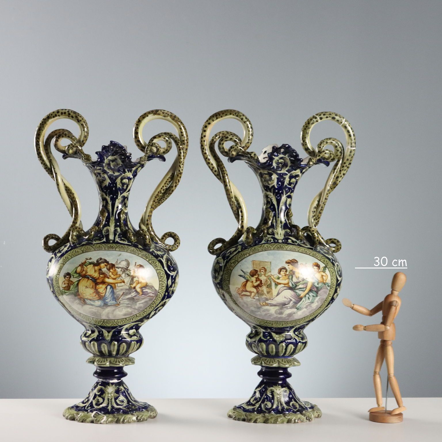 Amphorae Neo Renaissance Style Majolica Italy XIX Century photo furniture