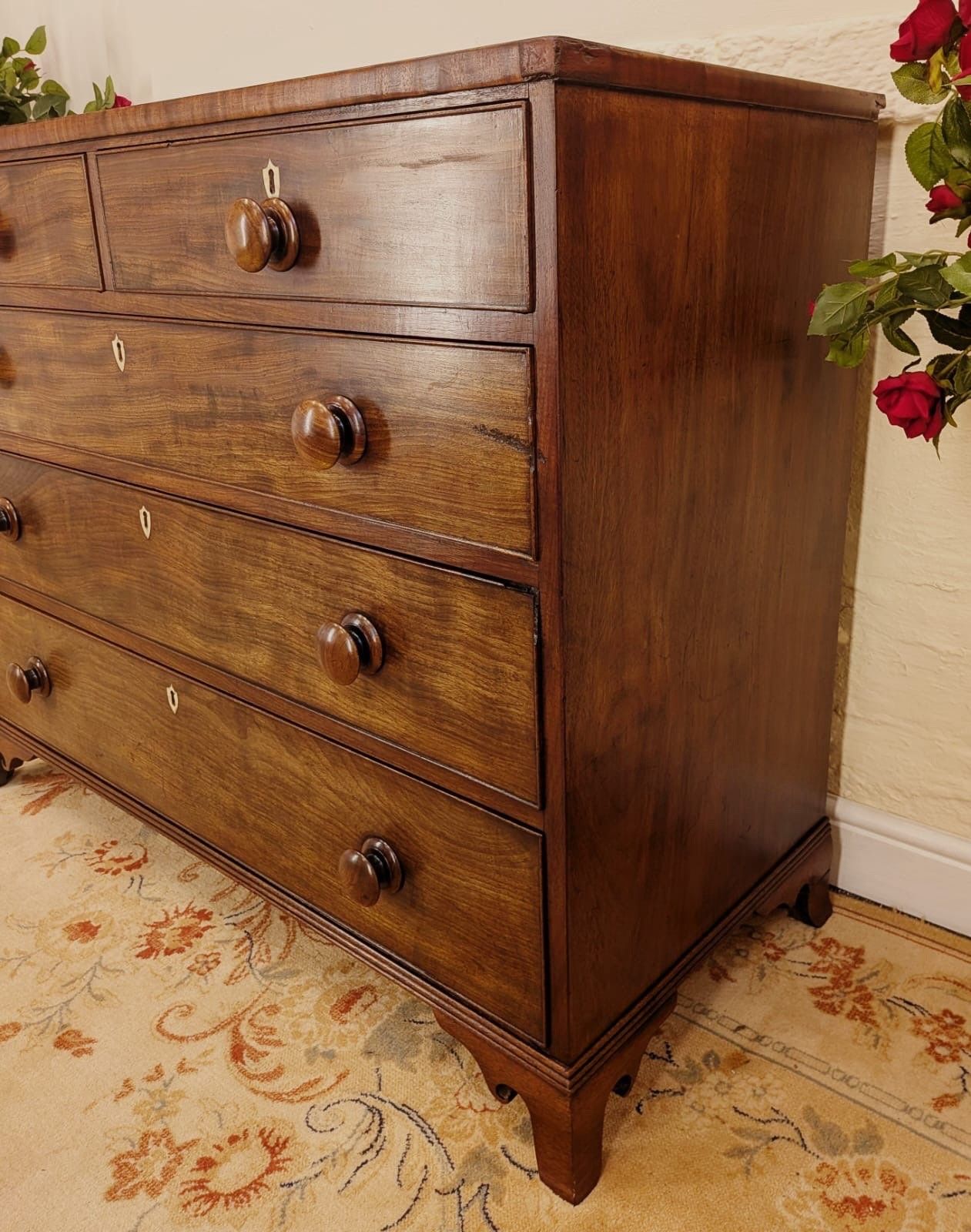 Geogian Early 19th Century Solid Mahogany Chest Of 2 Over 3 Graduating Drawers photo vintage