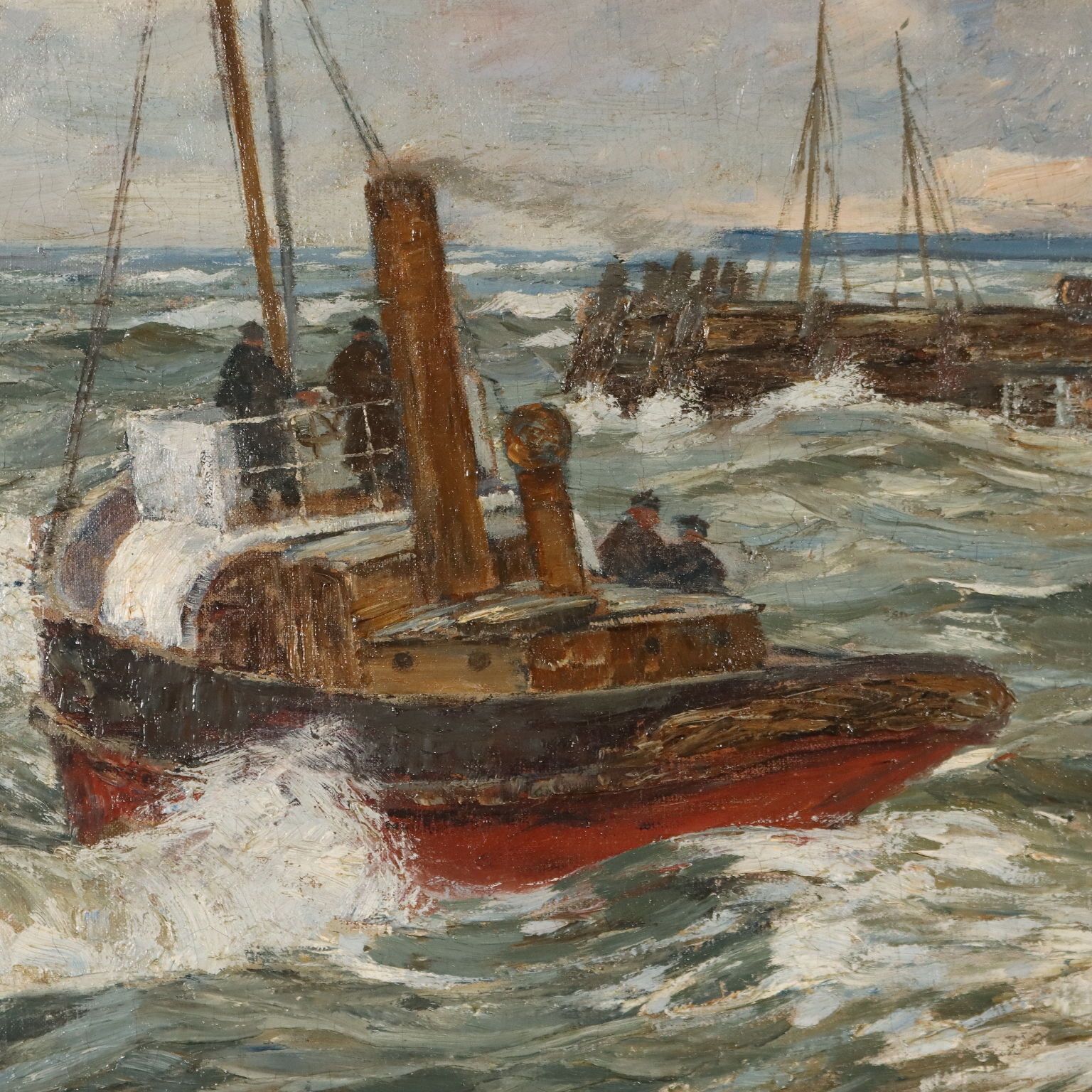 Antique Painting Signed Andreas Dirks Maritime Glimpse XIX Century photo Art