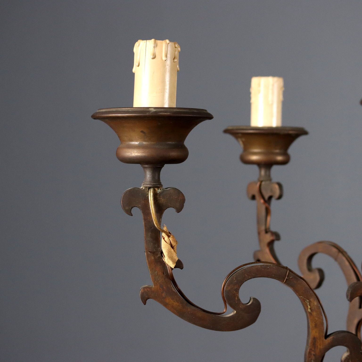 Antique Chandelier Bronze Metal 6 Lights Netherlands XX Century photo for sale