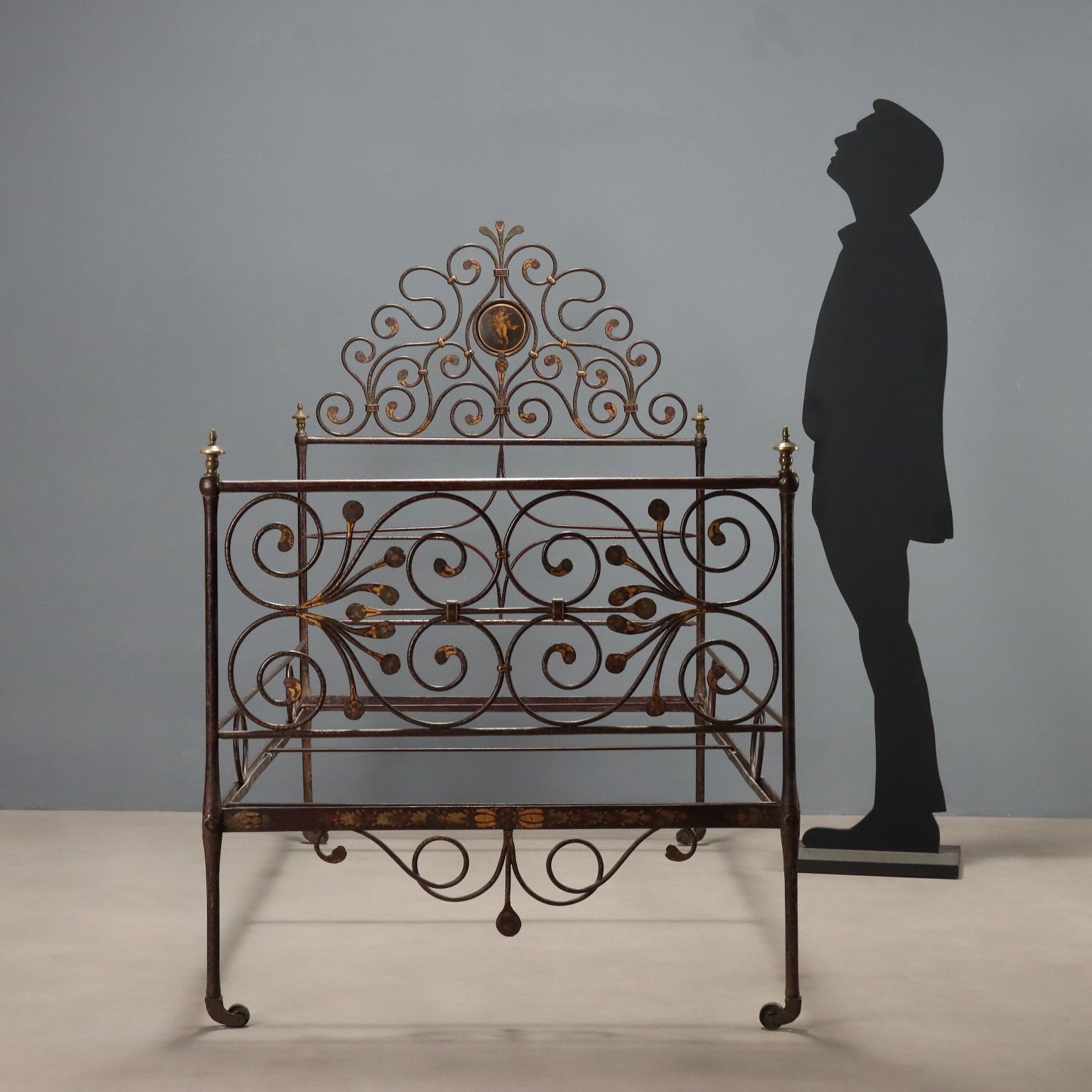 Antique Single Bed Lacquered Painted Iron Italy XIX Century photo for sale
