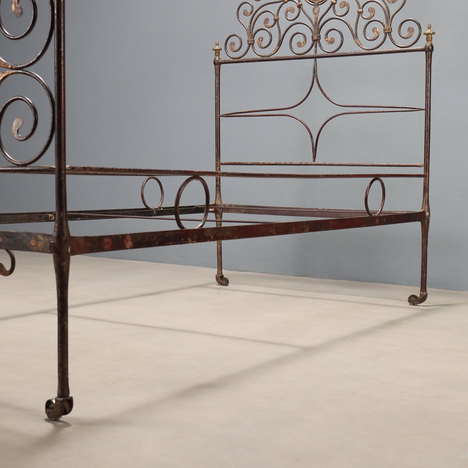 Furniture Antique Single Bed Lacquered Painted Iron Italy XIX Century photo