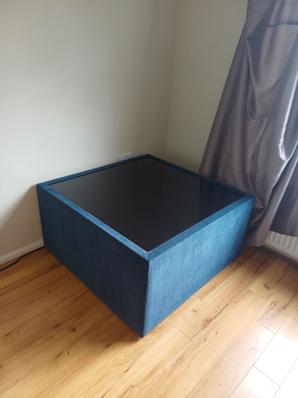 Blue Table With Black Glass Top.