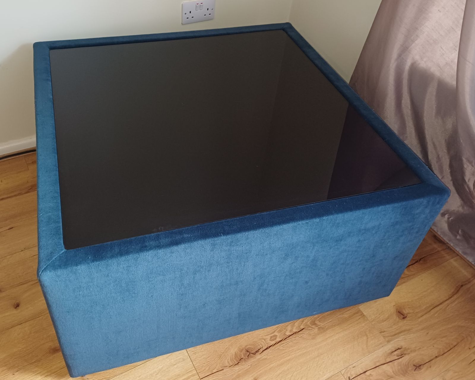 Blue Table With Black Glass Top. photo furniture