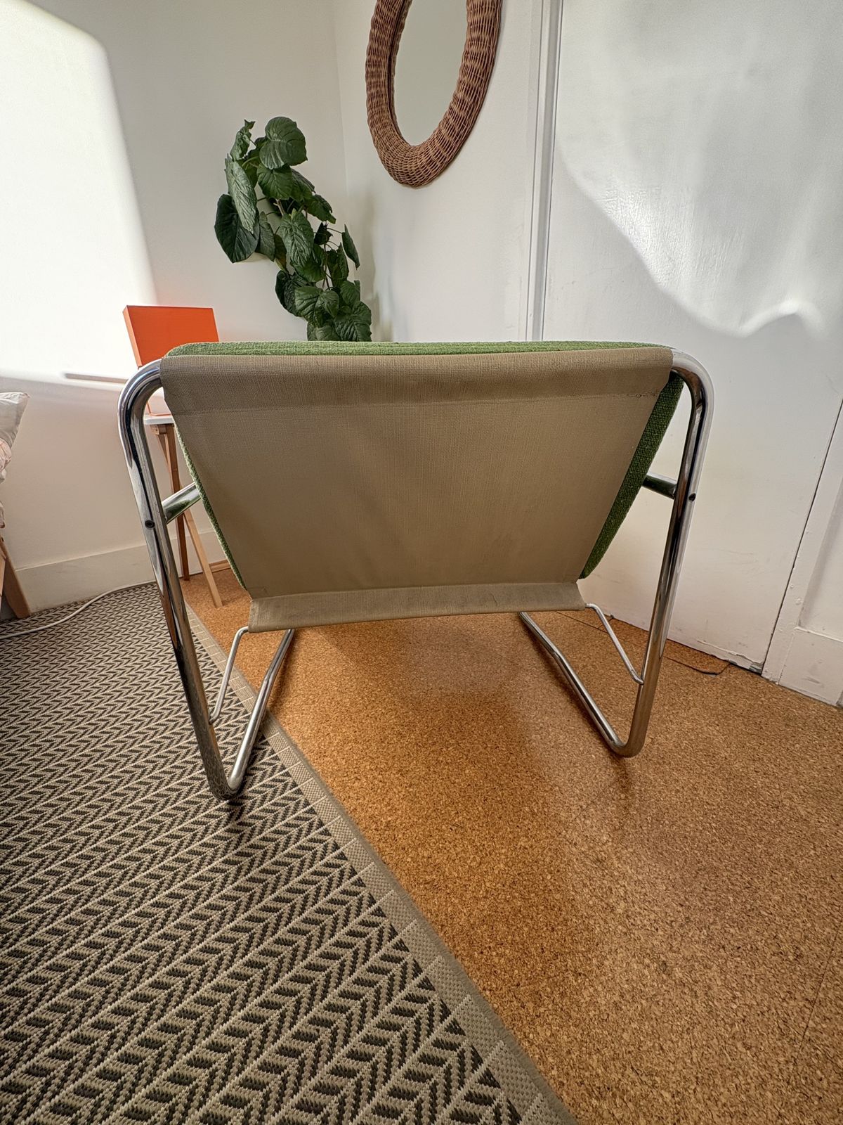 Mid Century Tubular Chrome Armchair With Original Fabric Upholstery In Green photo 520.0