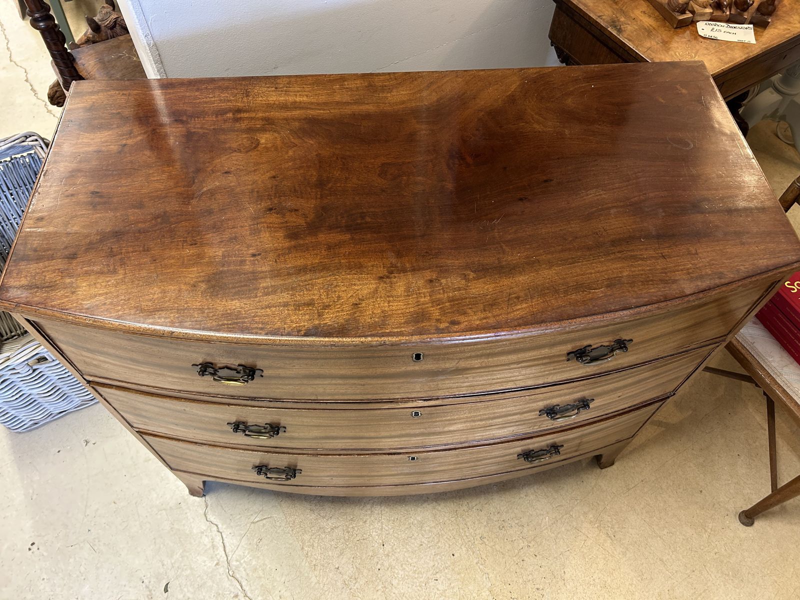 Antique Mahogany Bow Front Chest Of Drawers   With Working Key photo for sale