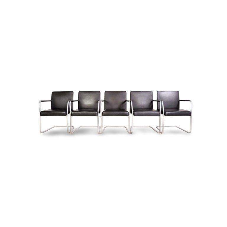 Set Of 5 Walter Knoll Jason Lite 1500 Chairs, Black Leather