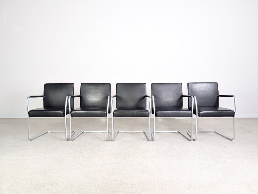 Set Of 5 Walter Knoll Jason Lite 1500 Chairs, Black Leather photo furniture