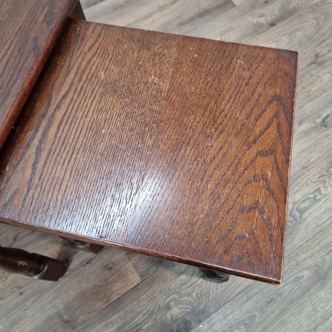 photo for sale Vintage Nest Of Tables Wooden Oak Turned Legs Set Antique Style Lamp Side