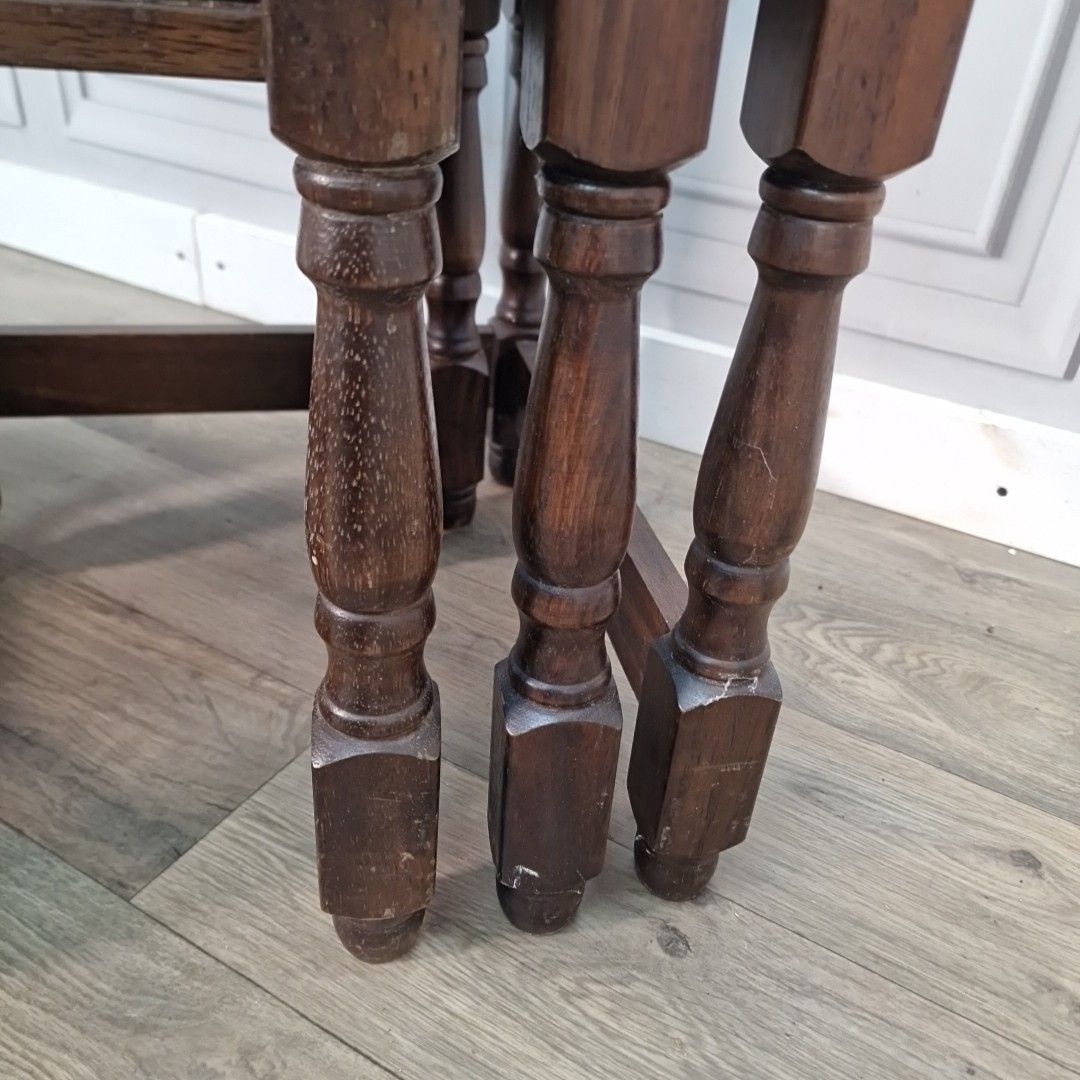 60.0 Vintage Nest Of Tables Wooden Oak Turned Legs Set Antique Style Lamp Side photo